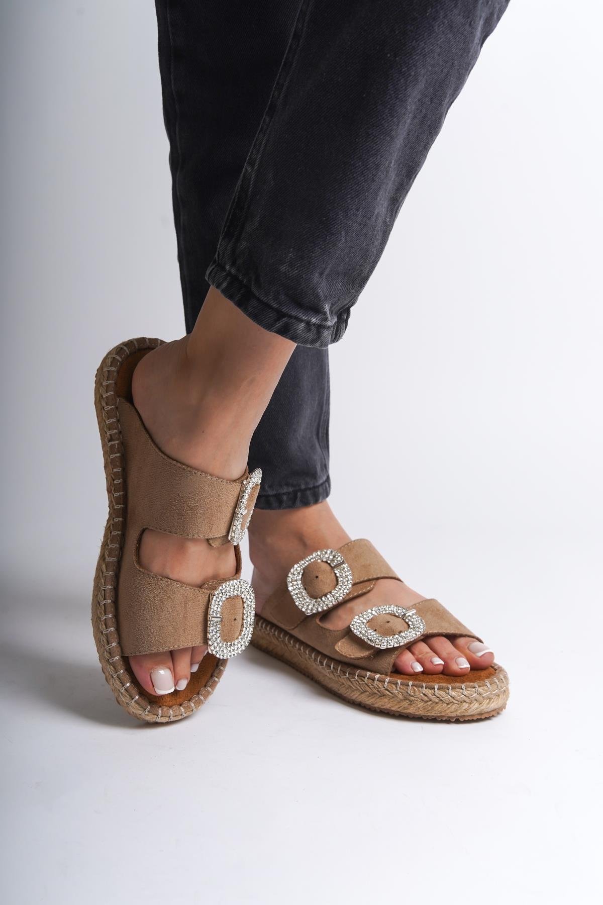 Capone Crystal Embellished Women Tan Espadrille Slippers