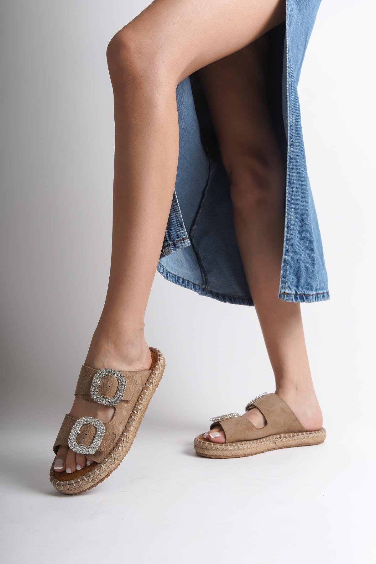 Capone Crystal Embellished Women Tan Espadrille Slippers