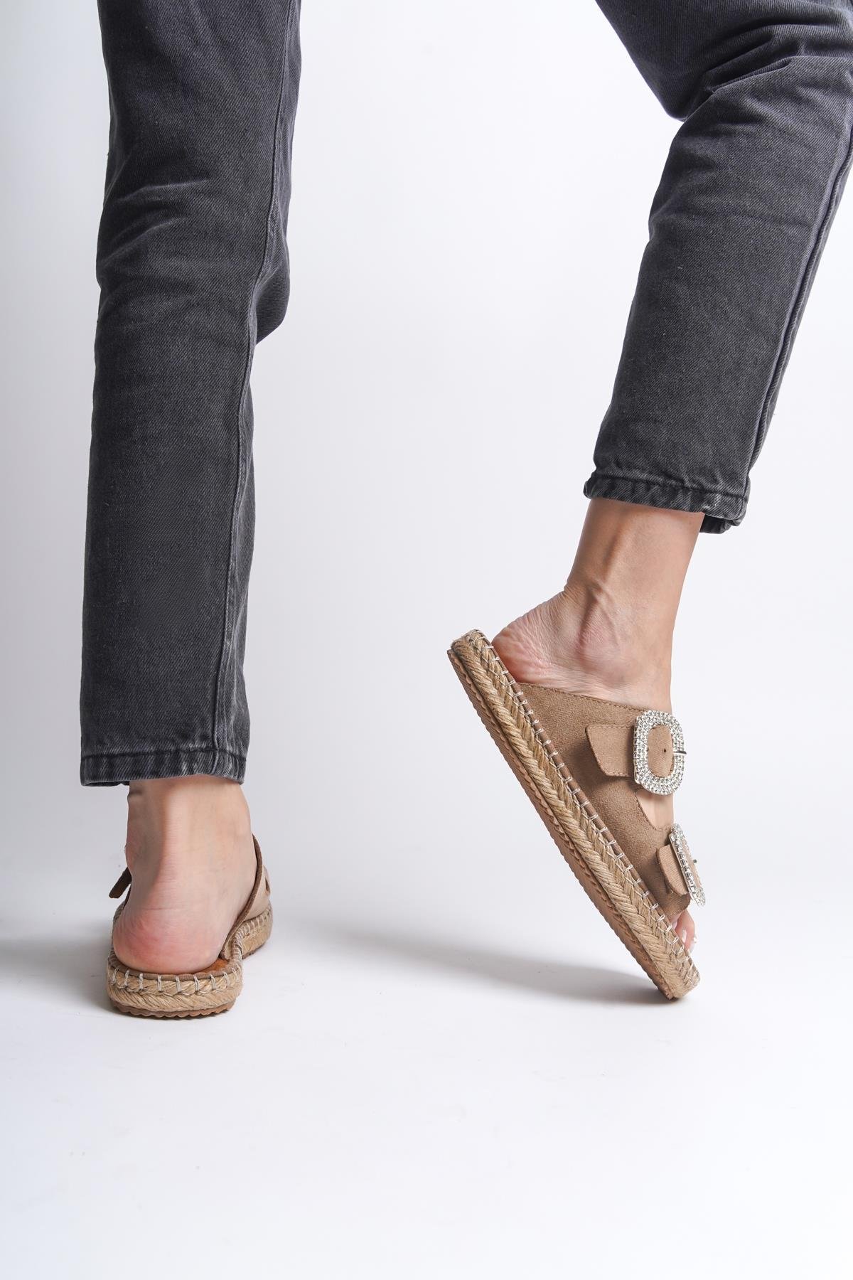 Capone Crystal Embellished Women Tan Espadrille Slippers