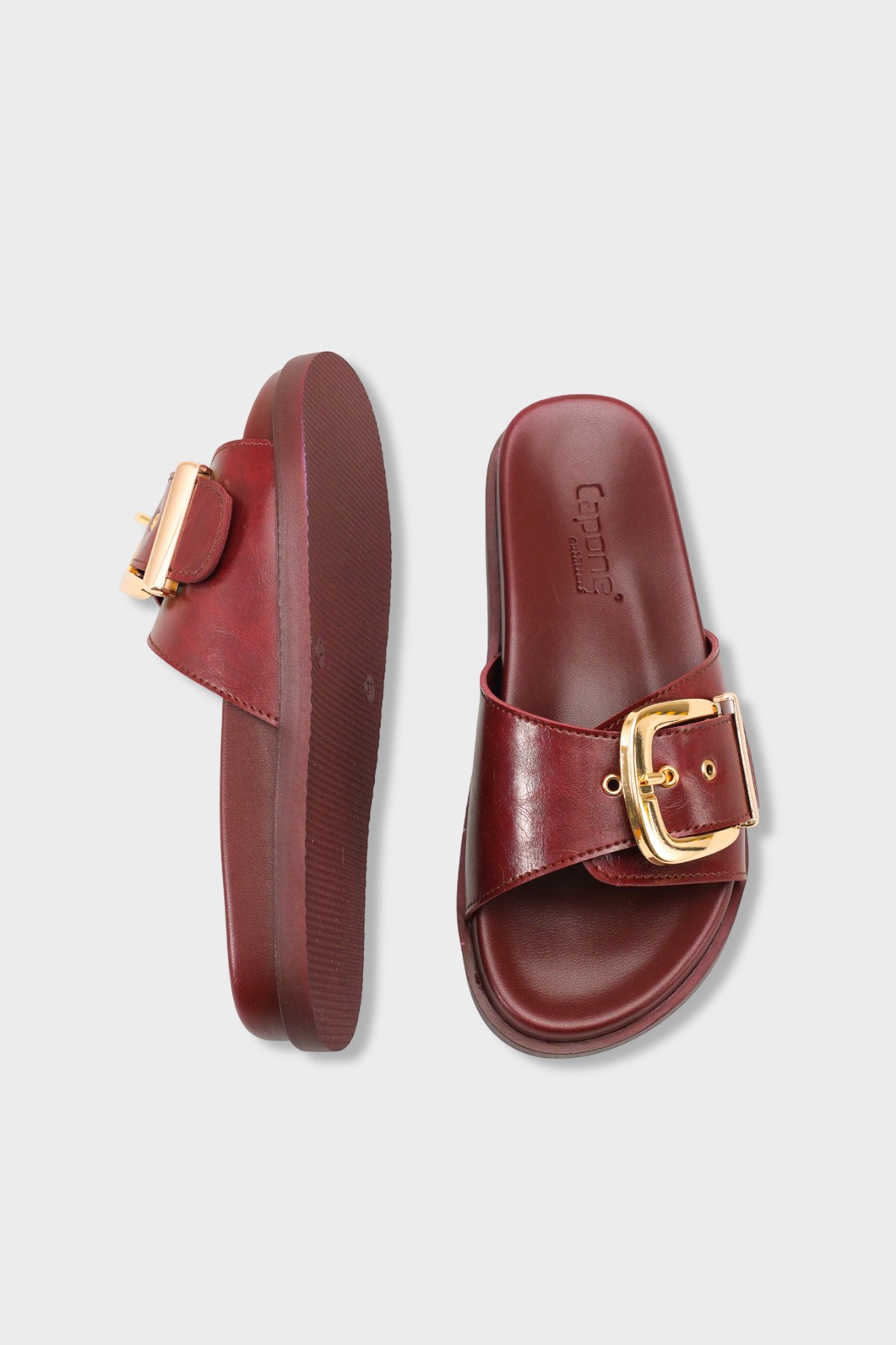 Capone Cybelle Flat Heel Single Band Metal Buckle Women Cherry Sandal