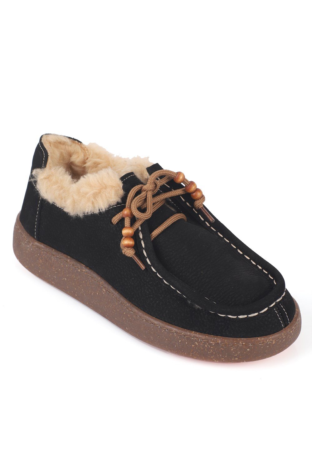 Capone Daffi Genuine Nubuck Leather Comfort Wooden Accessory Women Nubuck Black Loafer