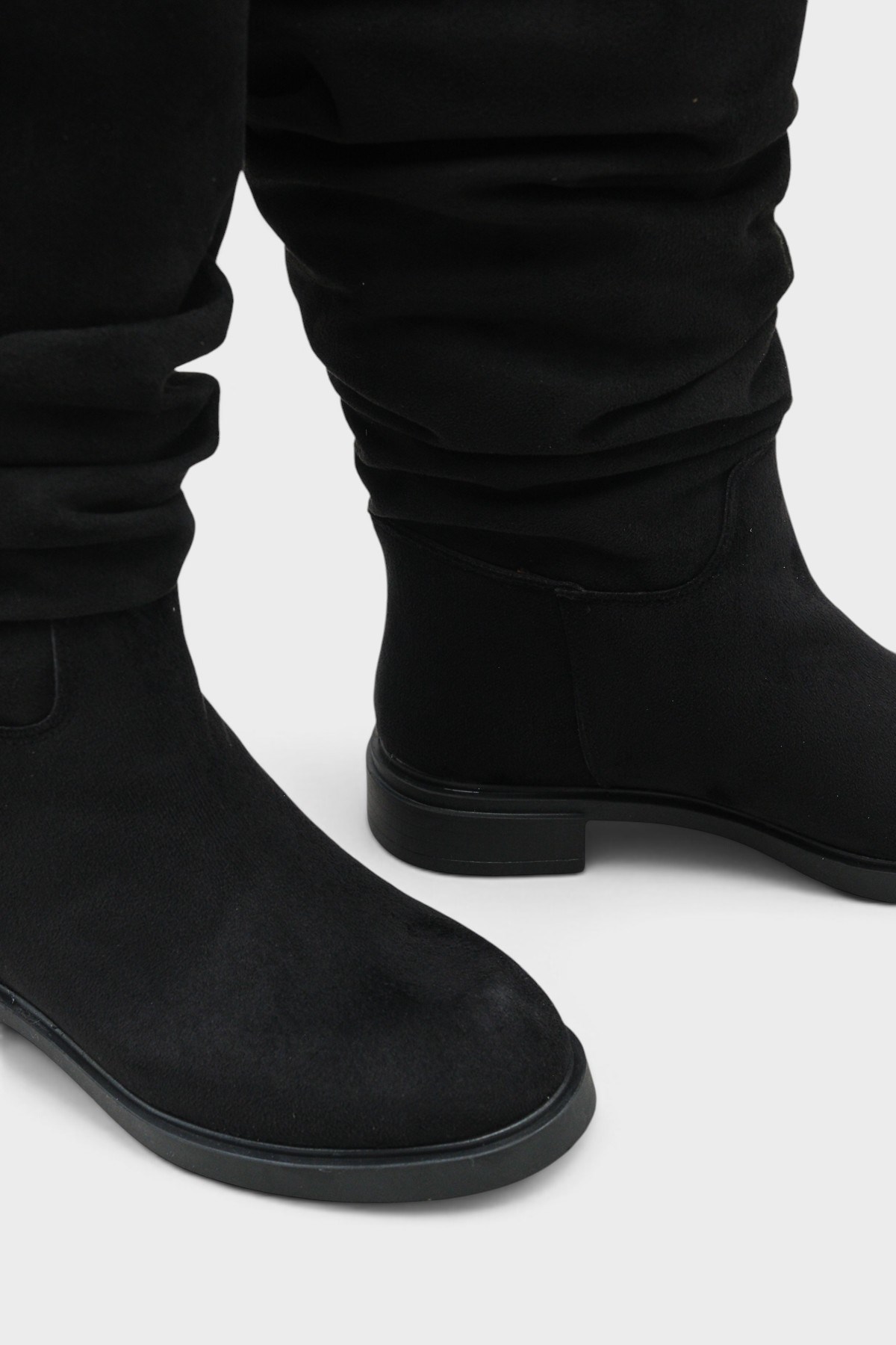 Capone Daniele Low Heel Ruched Suede Look Women Black Boot