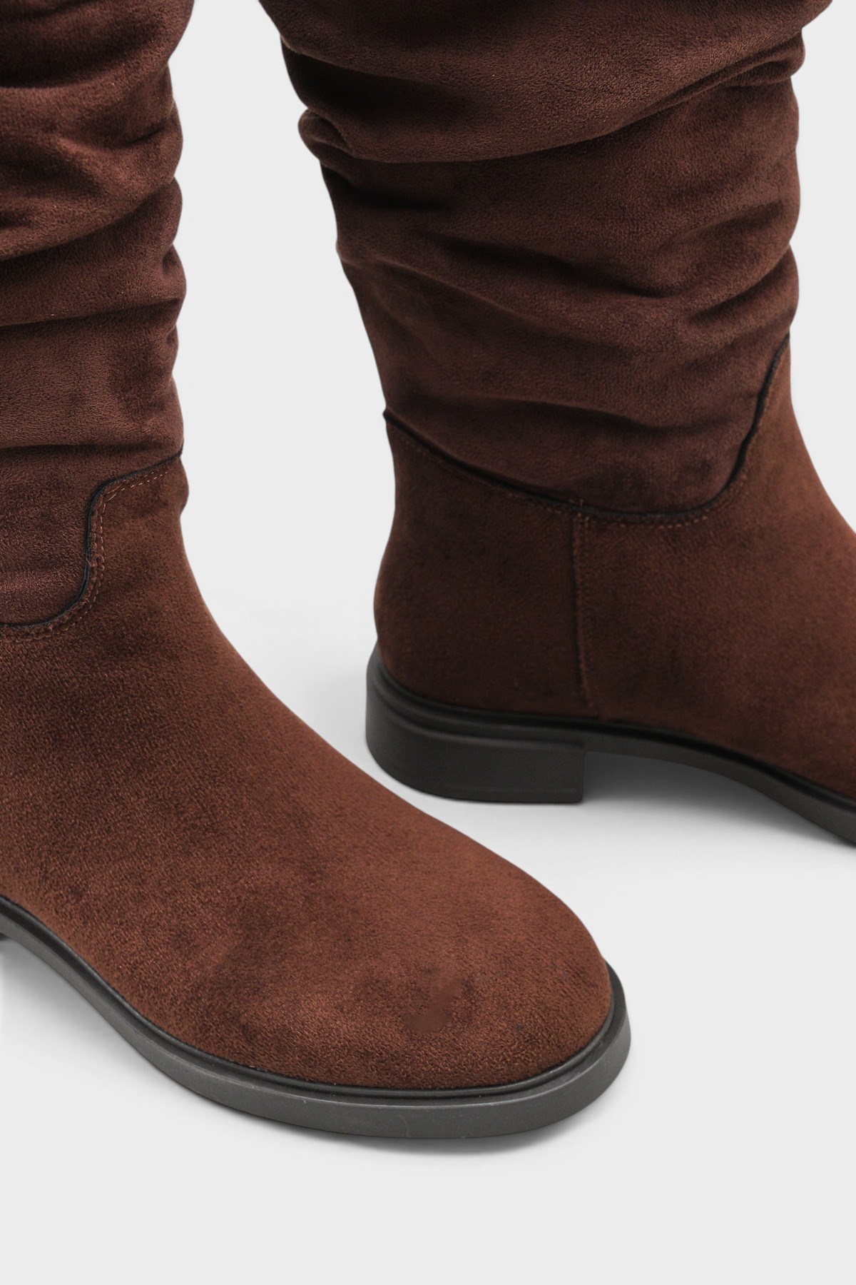 Capone Daniele Low Heel Ruched Suede Look Women Brown Boot