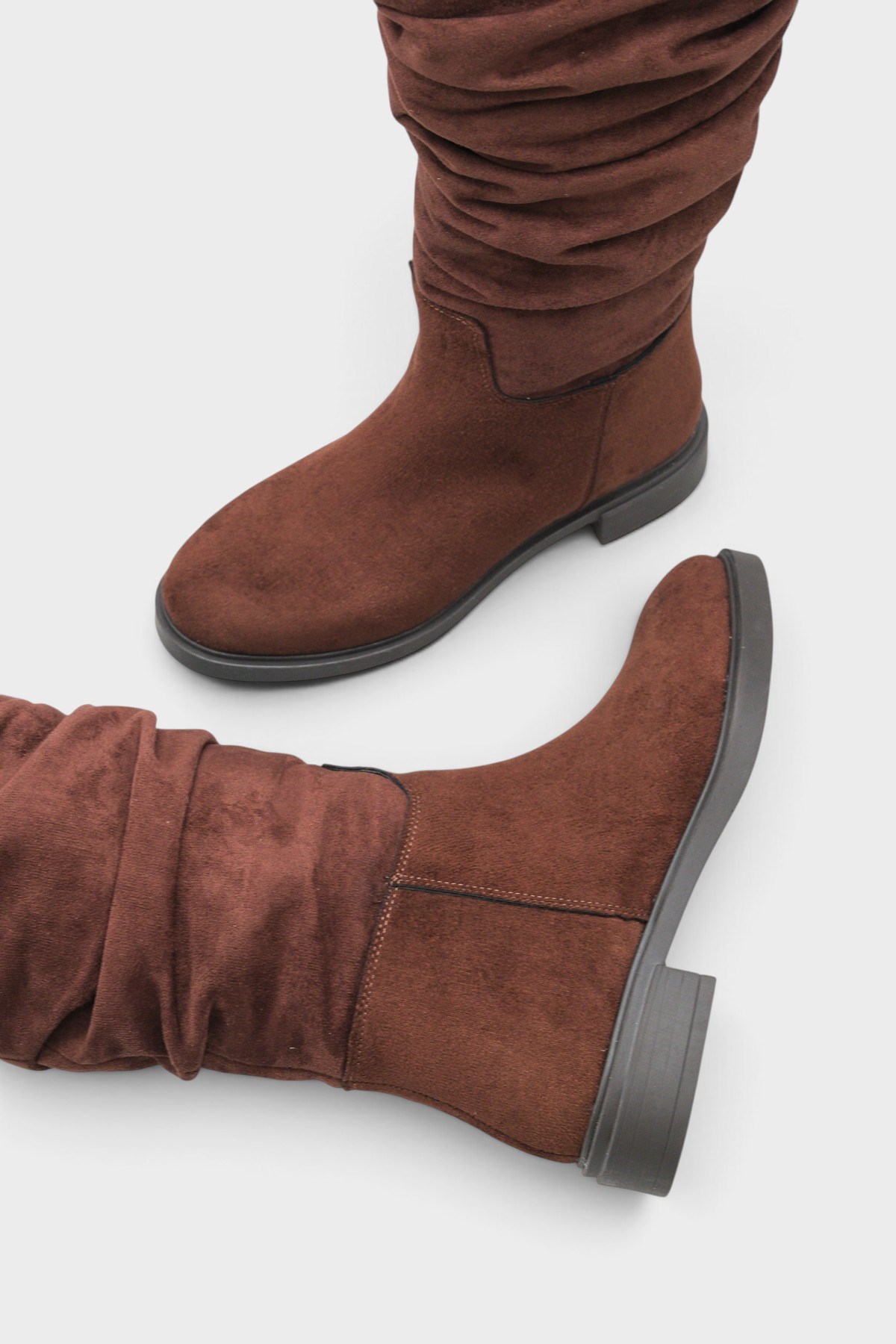 Capone Daniele Low Heel Ruched Suede Look Women Brown Boot