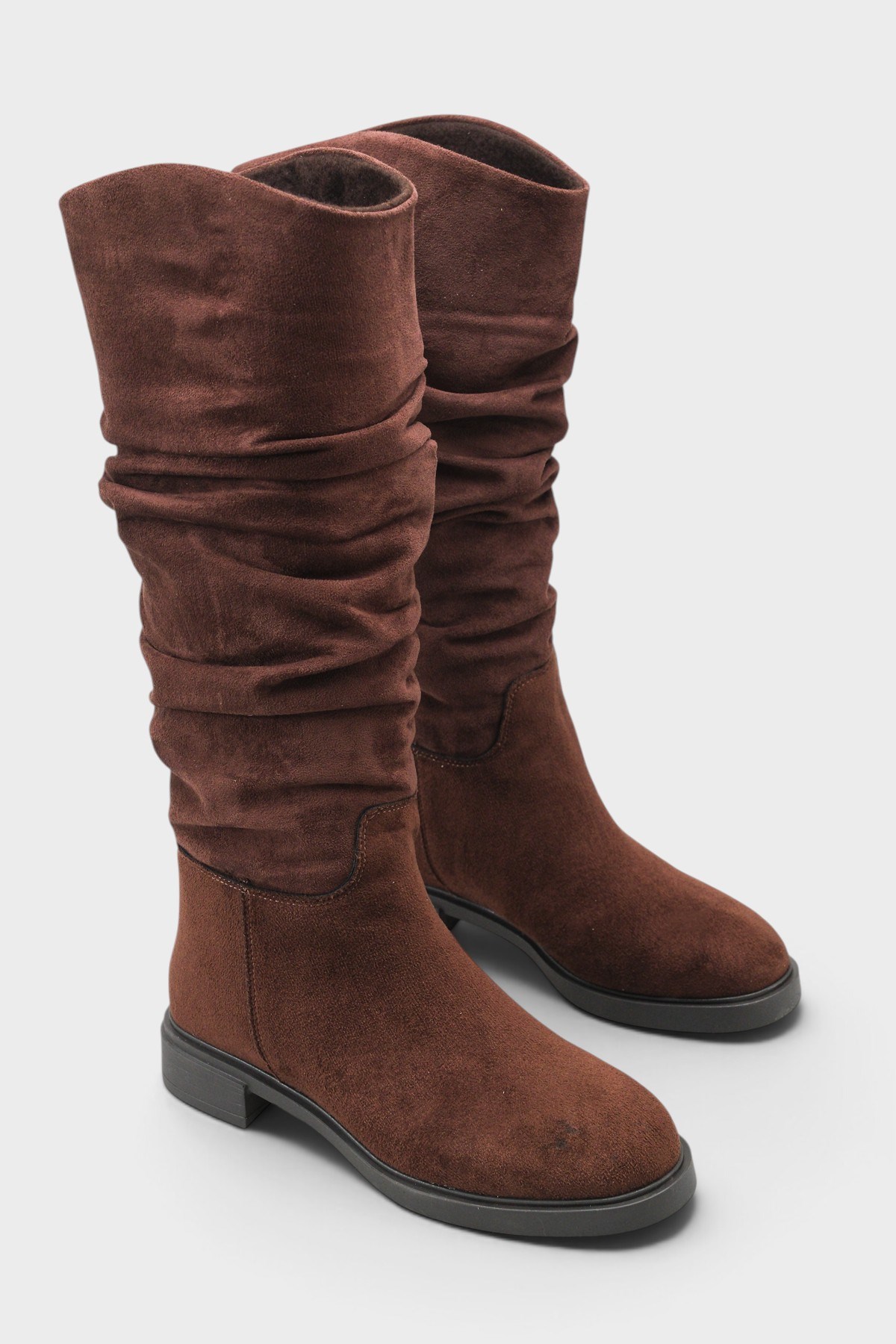 Capone Daniele Low Heel Ruched Suede Look Women Brown Boot
