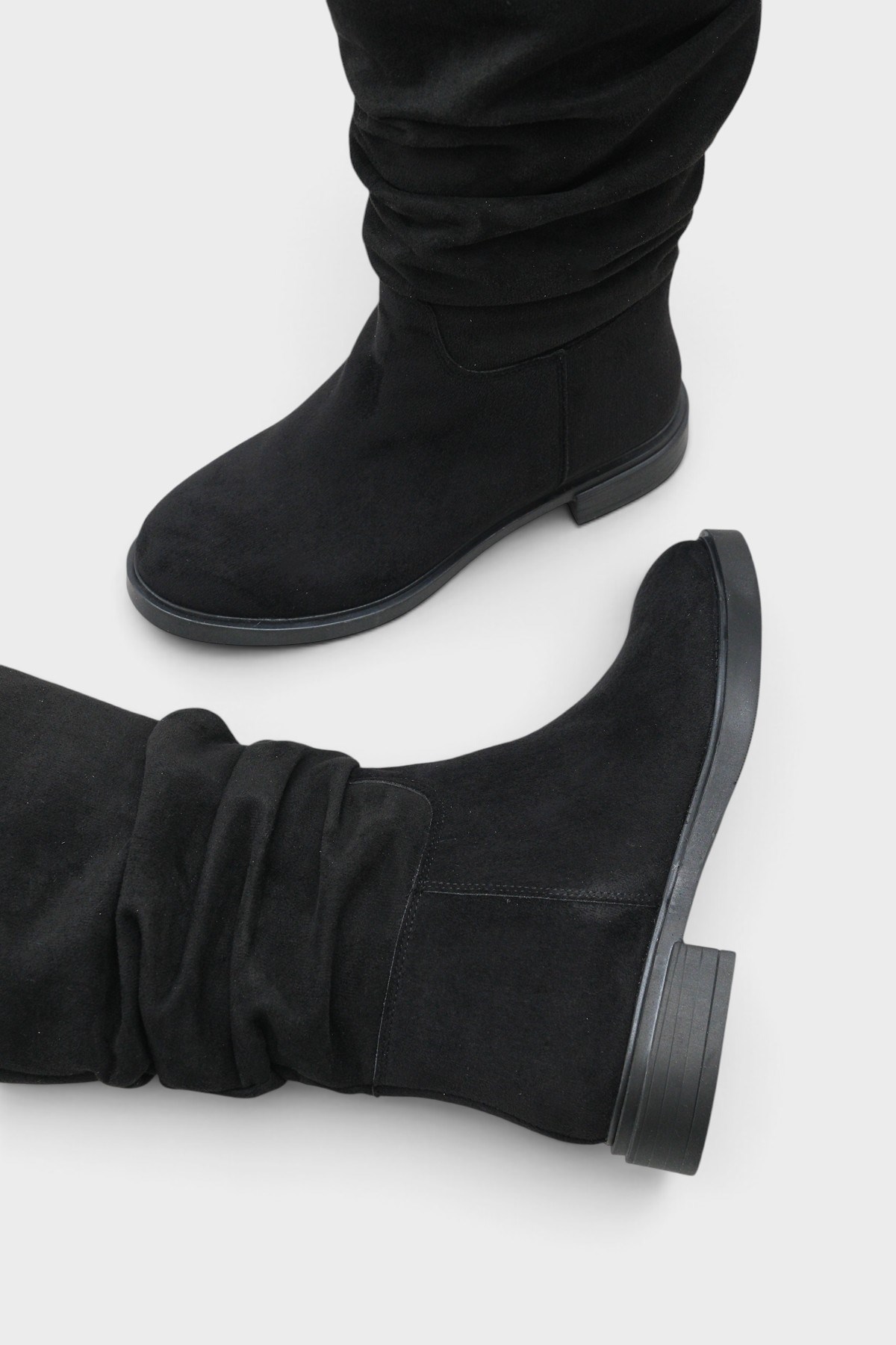 Capone Daniele Low Heel Ruched Suede Look Women Black Boot