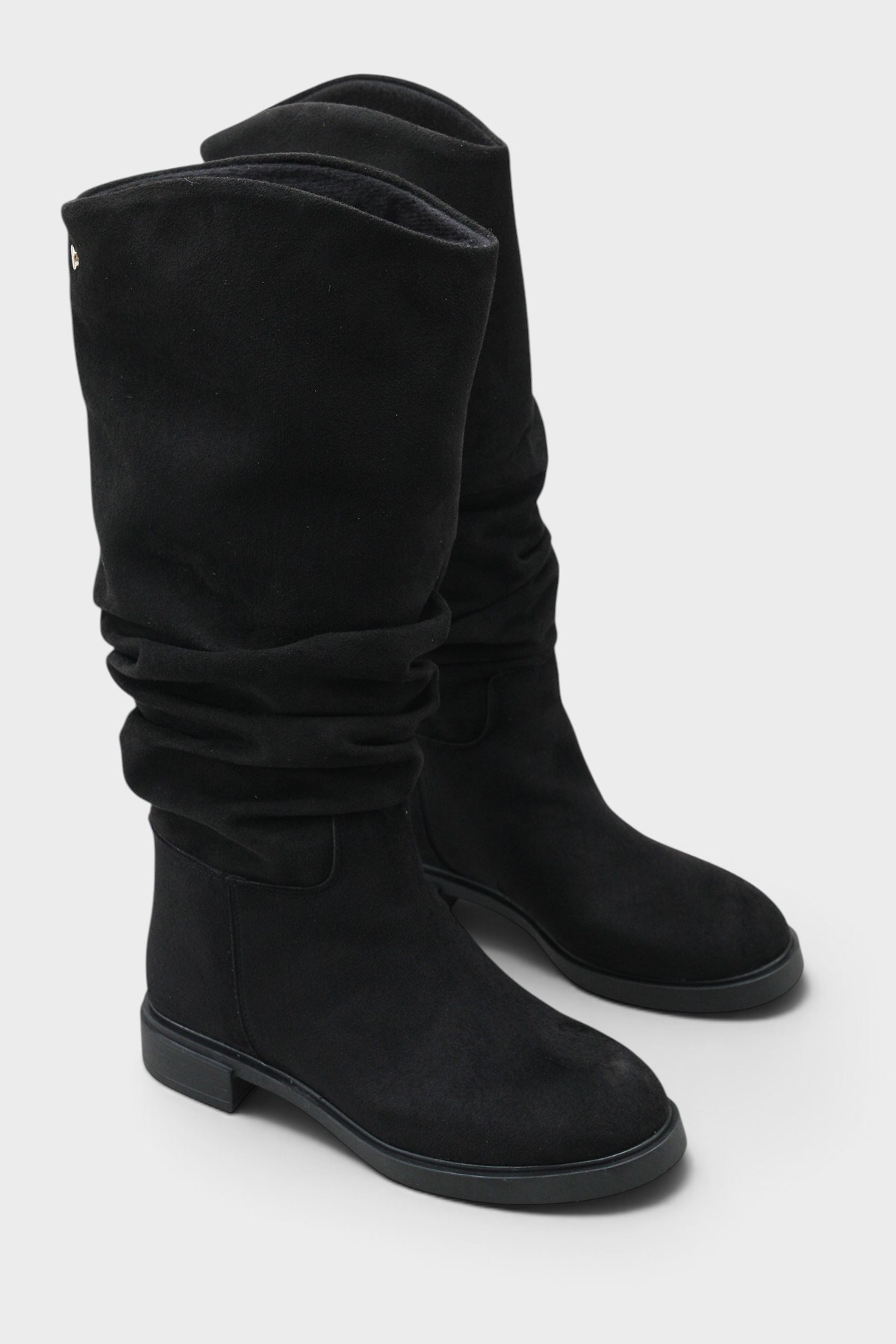 Capone Daniele Low Heel Ruched Suede Look Women Black Boot