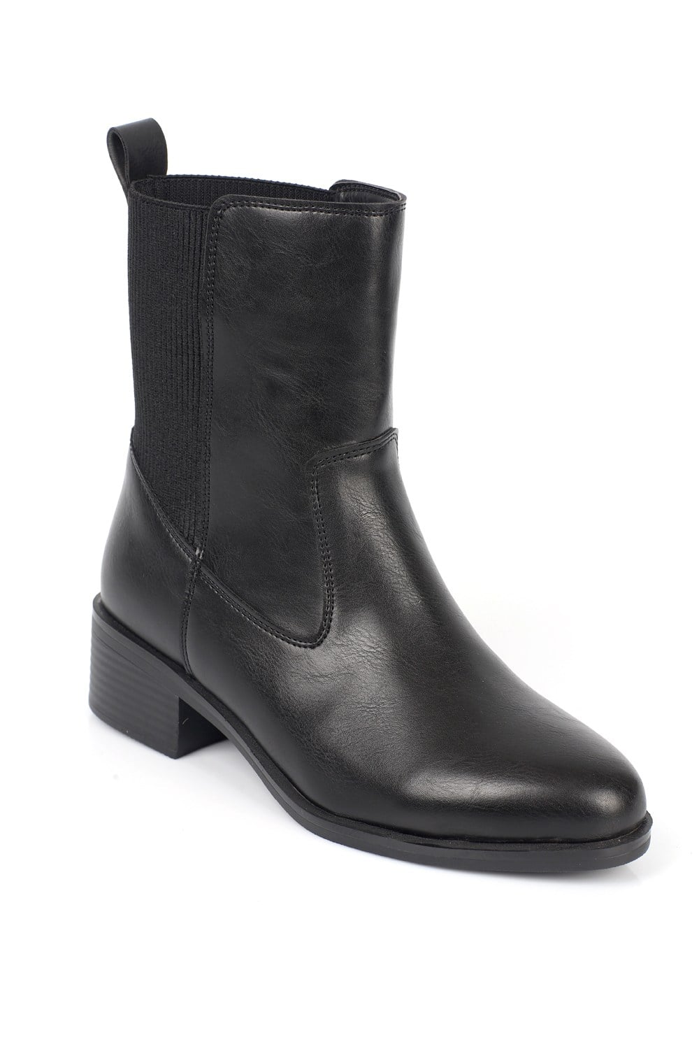 Capone Darleen Mid Heel Elastic Shaft Casual Women Black Ankle Boot