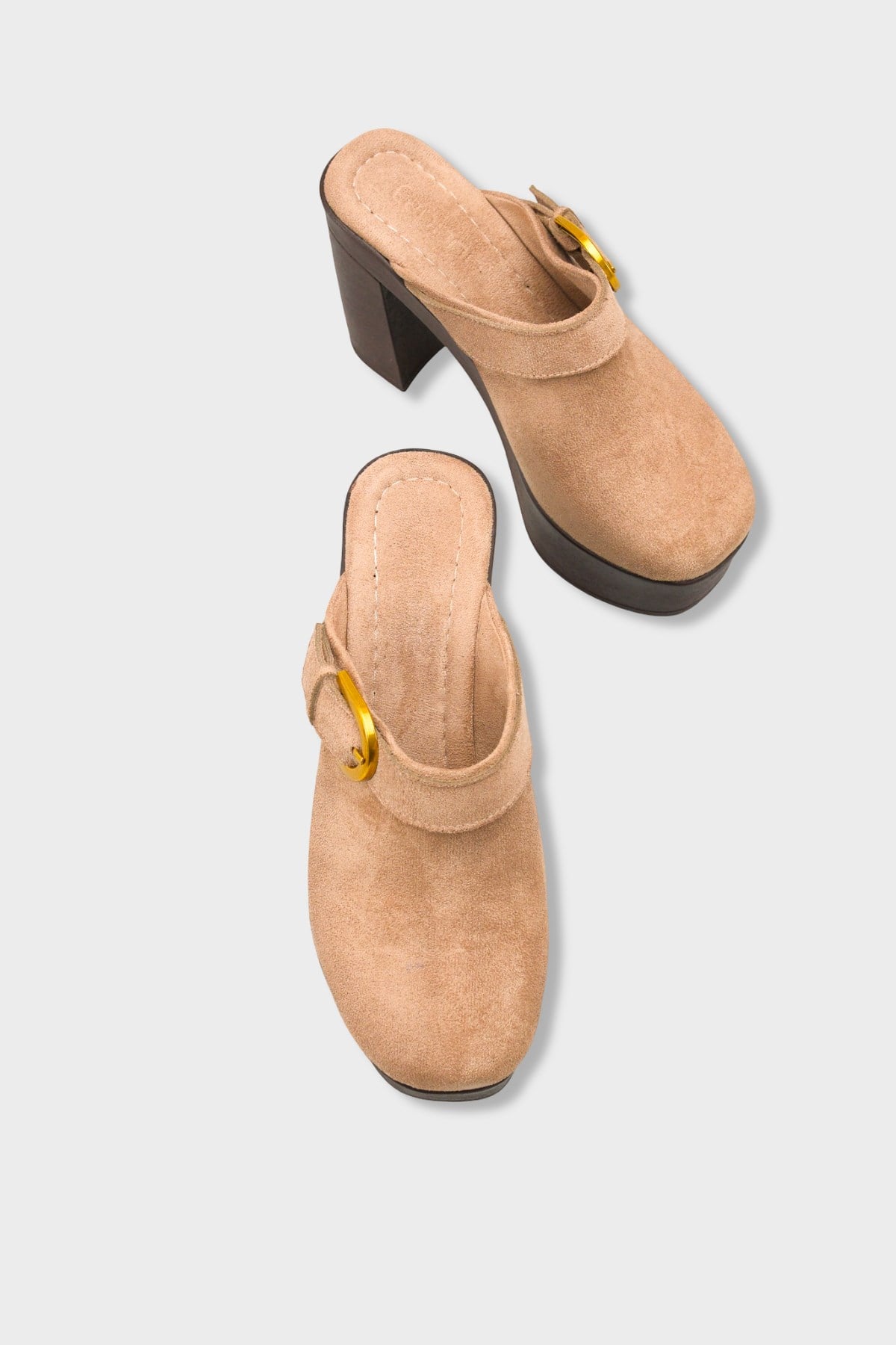 Capone Edith Platform Suede Look Ankle Strap Women Sued Mink Clog