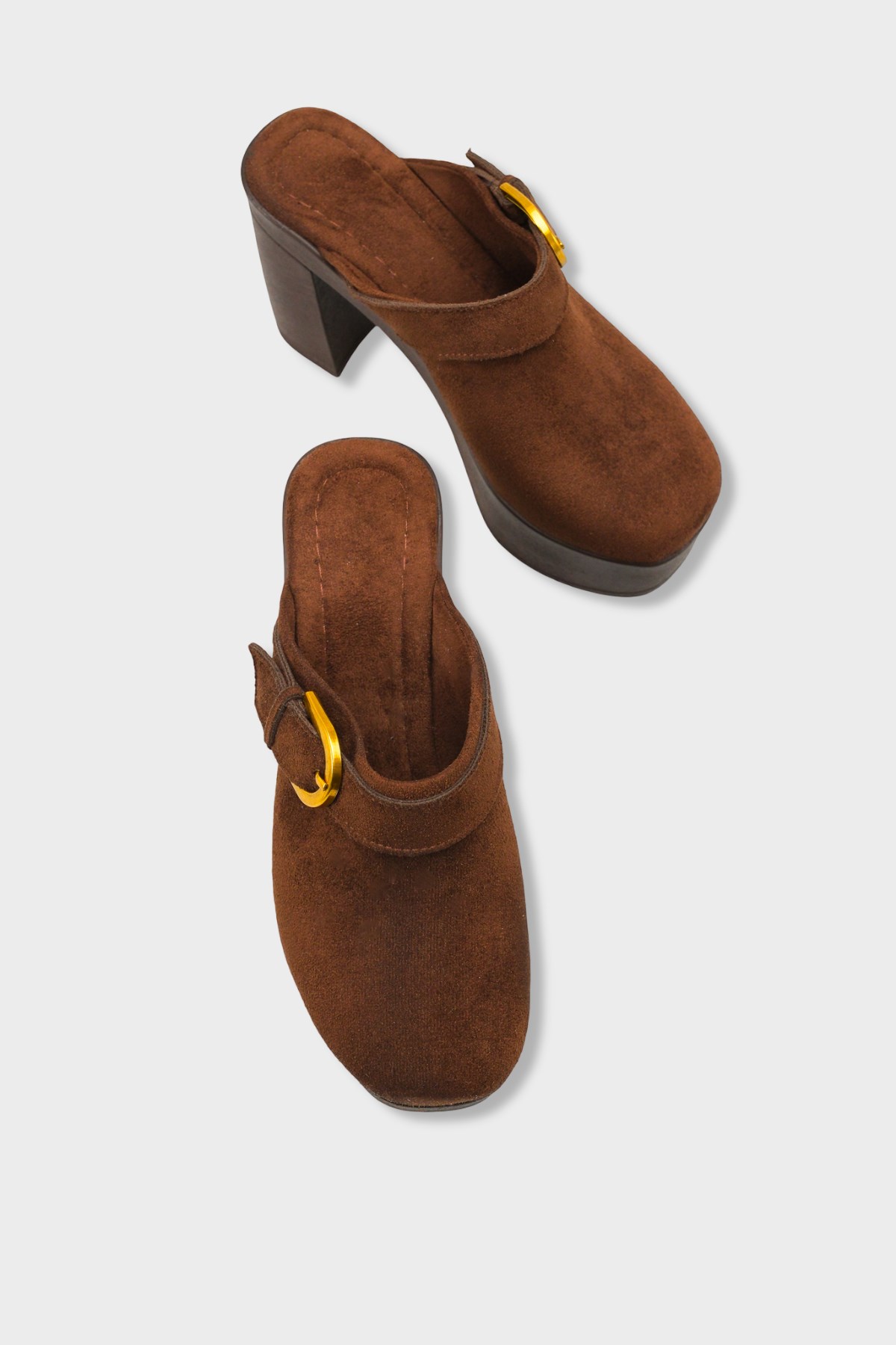 Capone Edith Platform Suede Look Ankle Strap Women Sued Brown Clog