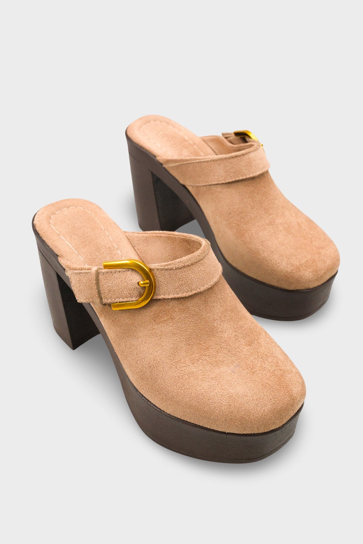 Capone Edith Platform Suede Look Ankle Strap Women Sued Mink Clog