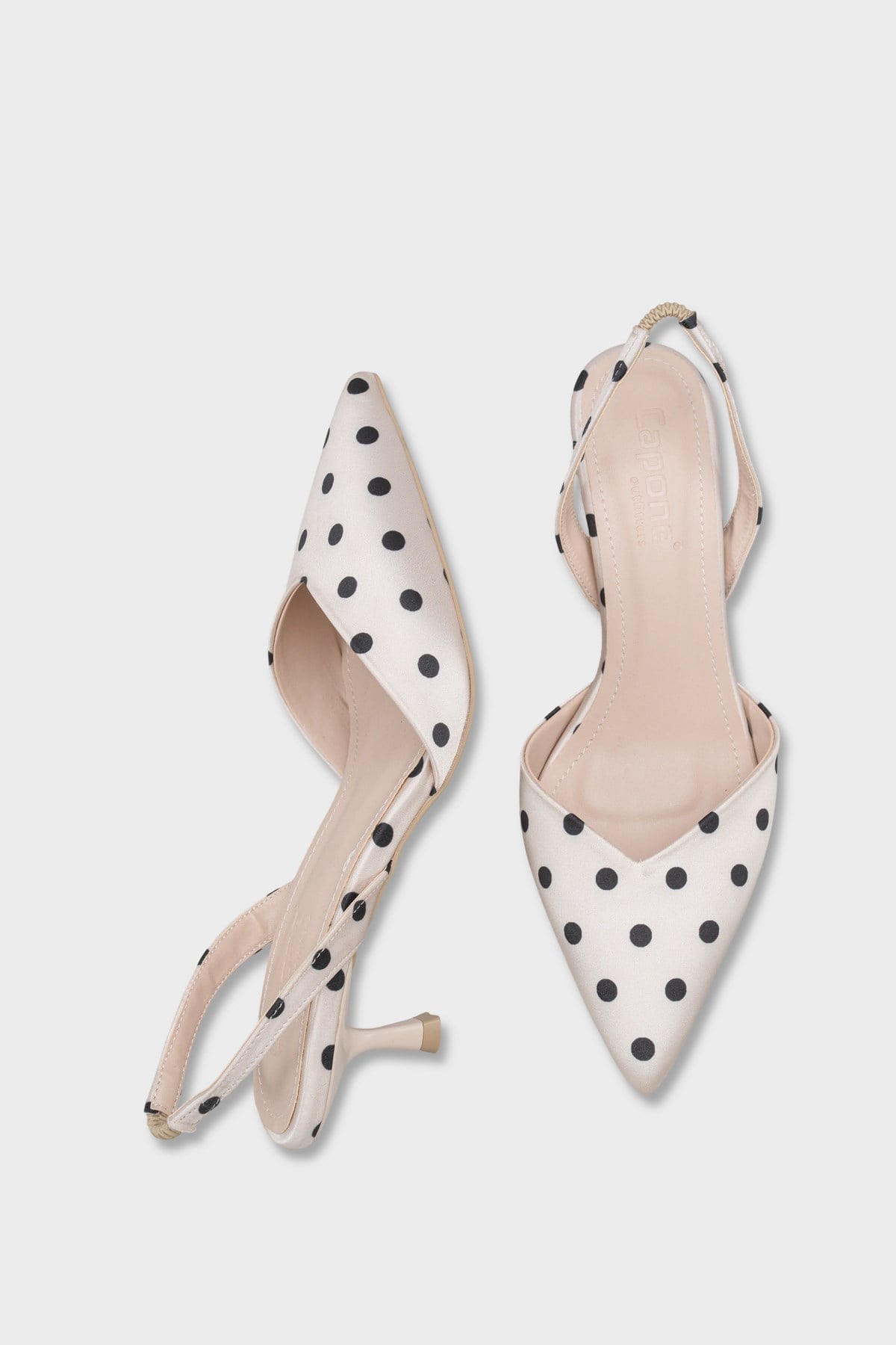 Capone Esmerelda Pointed Toe Slingback Mid Heel Women Beige Shoe