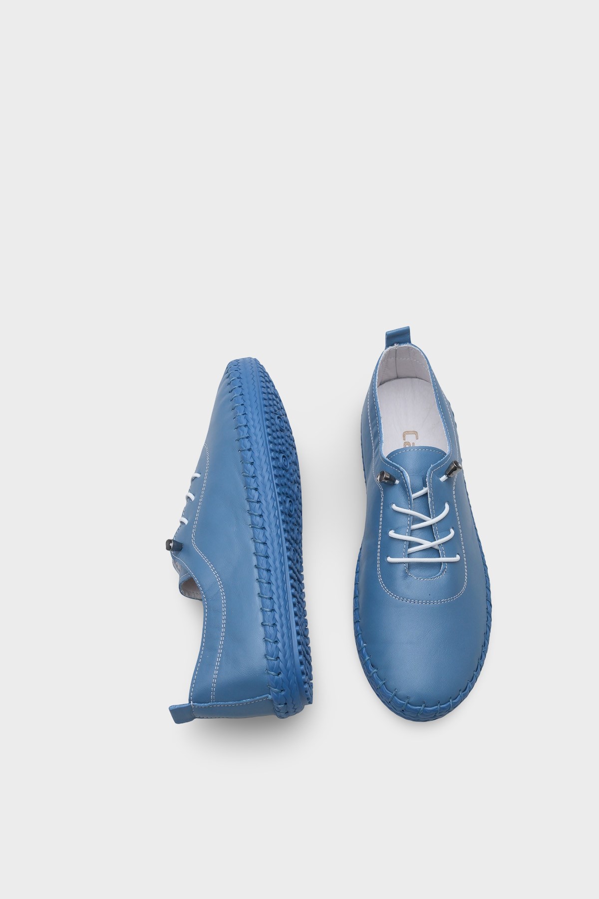 Capone Fina Genuine Leather Soft Comfort Sole Women Denim Blue Ballet Flat