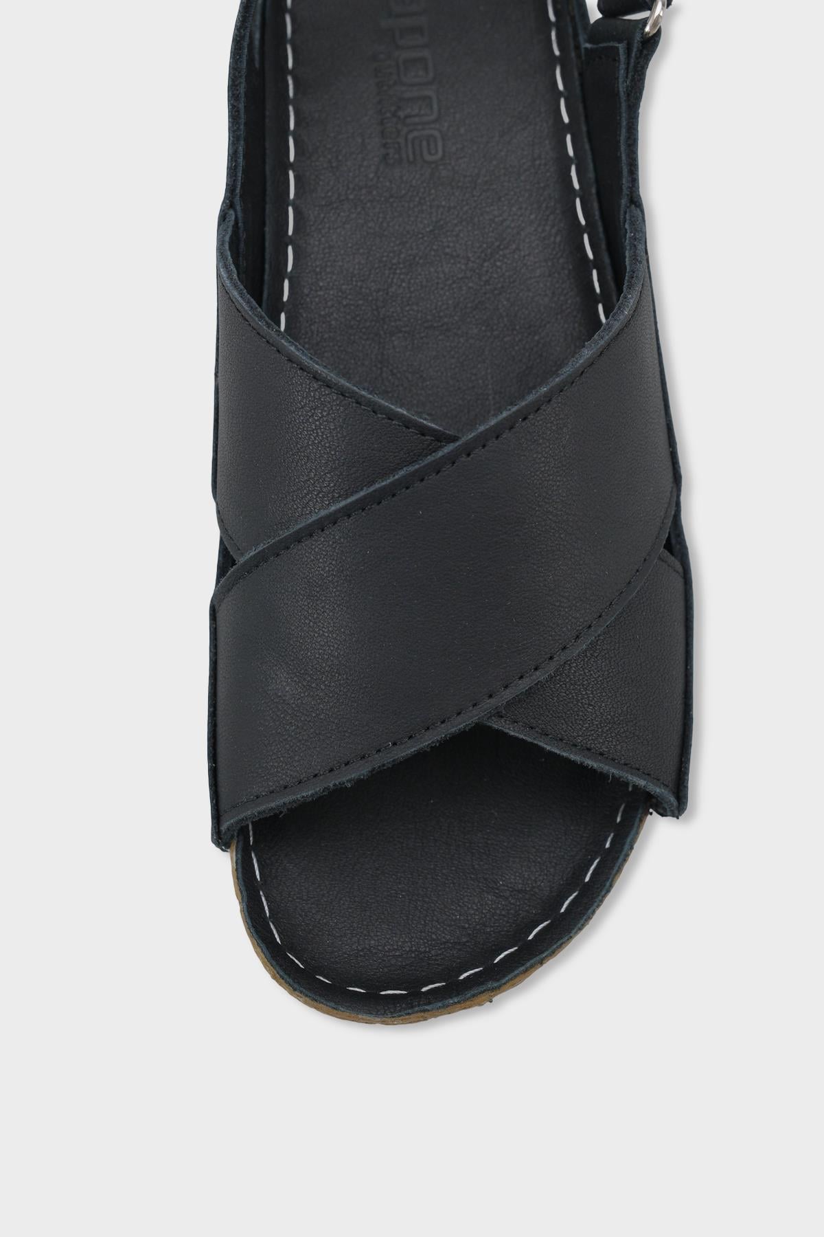 Capone  Florina Genuine Leather Soft Comfort Women Black Sandal