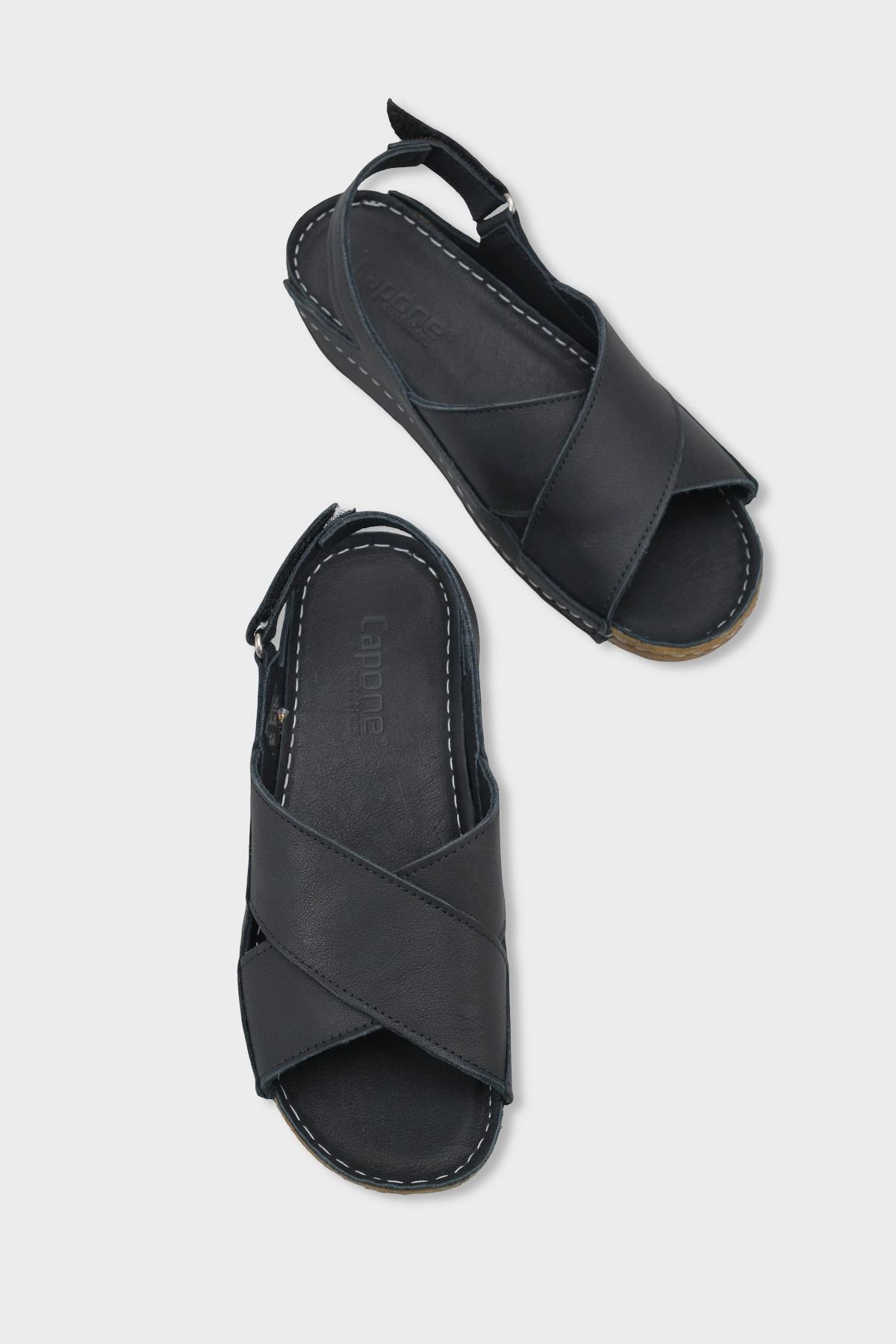 Capone  Florina Genuine Leather Soft Comfort Women Black Sandal
