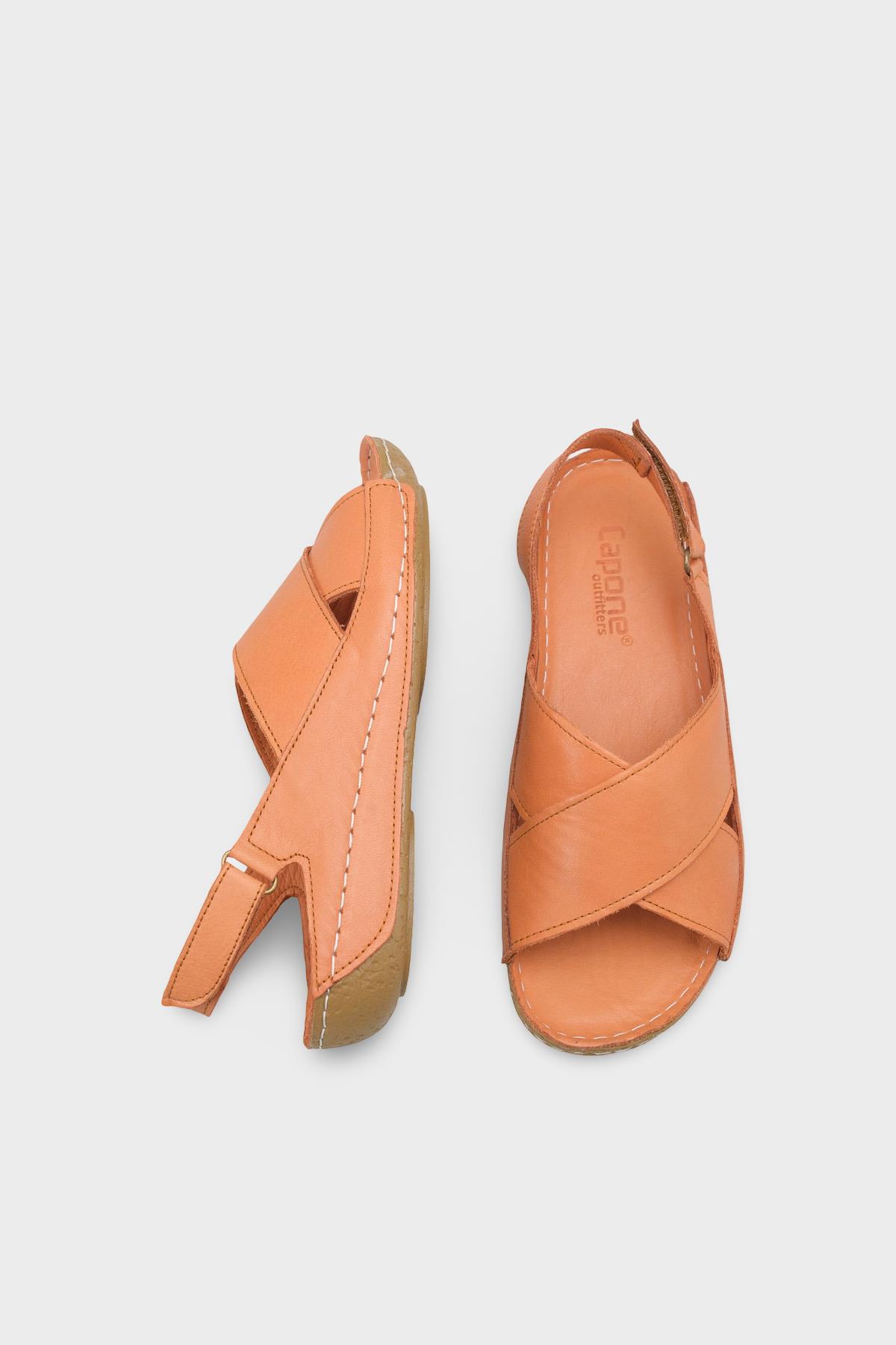Capone  Florina Genuine Leather Soft Comfort Women Tan Sandal