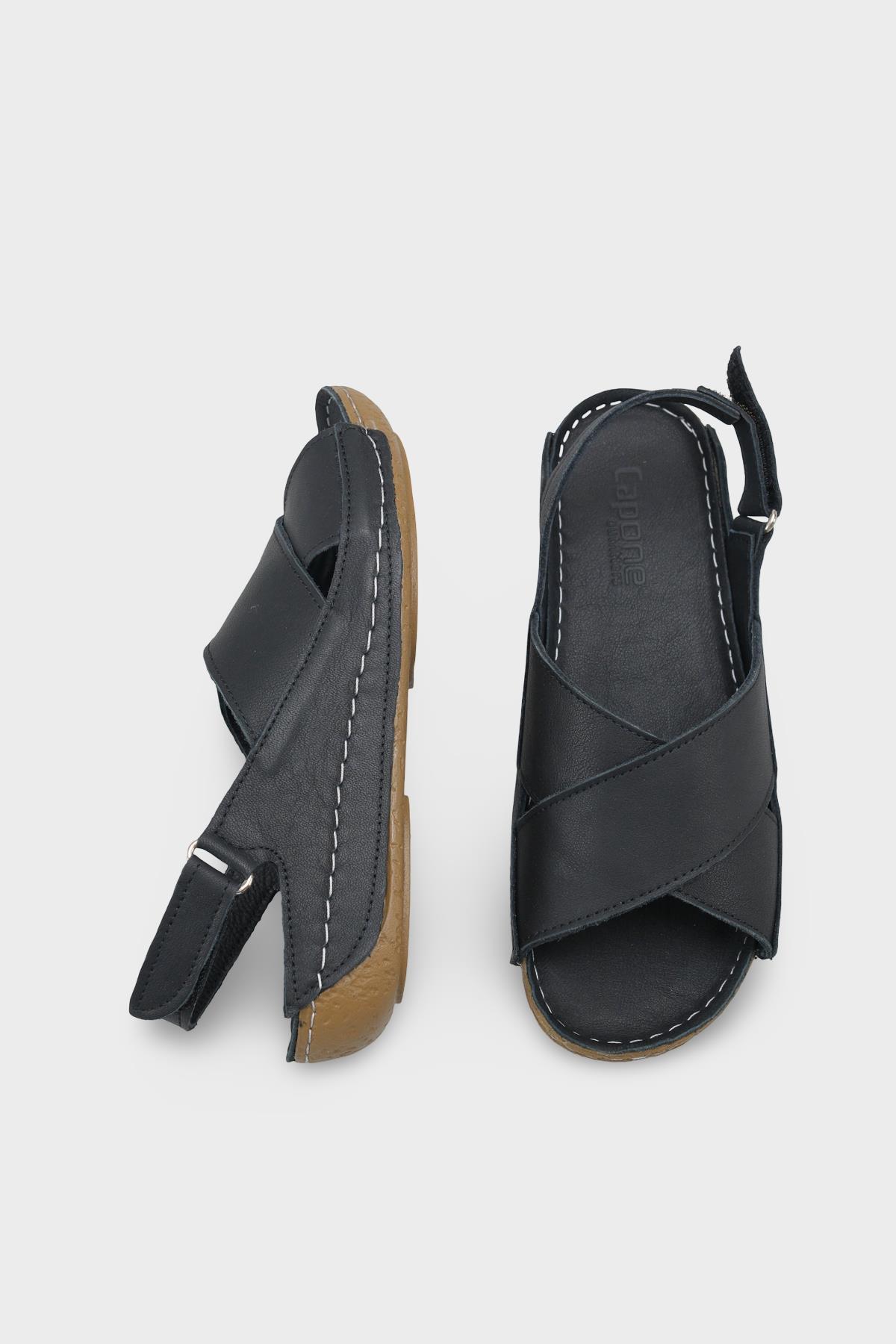 Capone  Florina Genuine Leather Soft Comfort Women Black Sandal