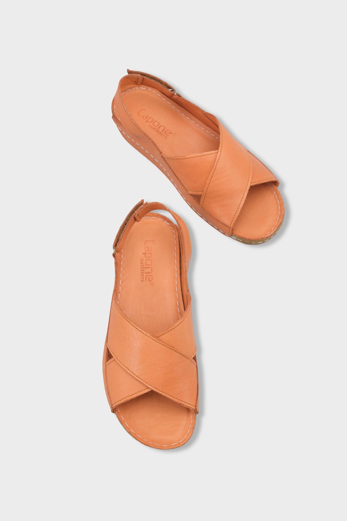 Capone  Florina Genuine Leather Soft Comfort Women Tan Sandal