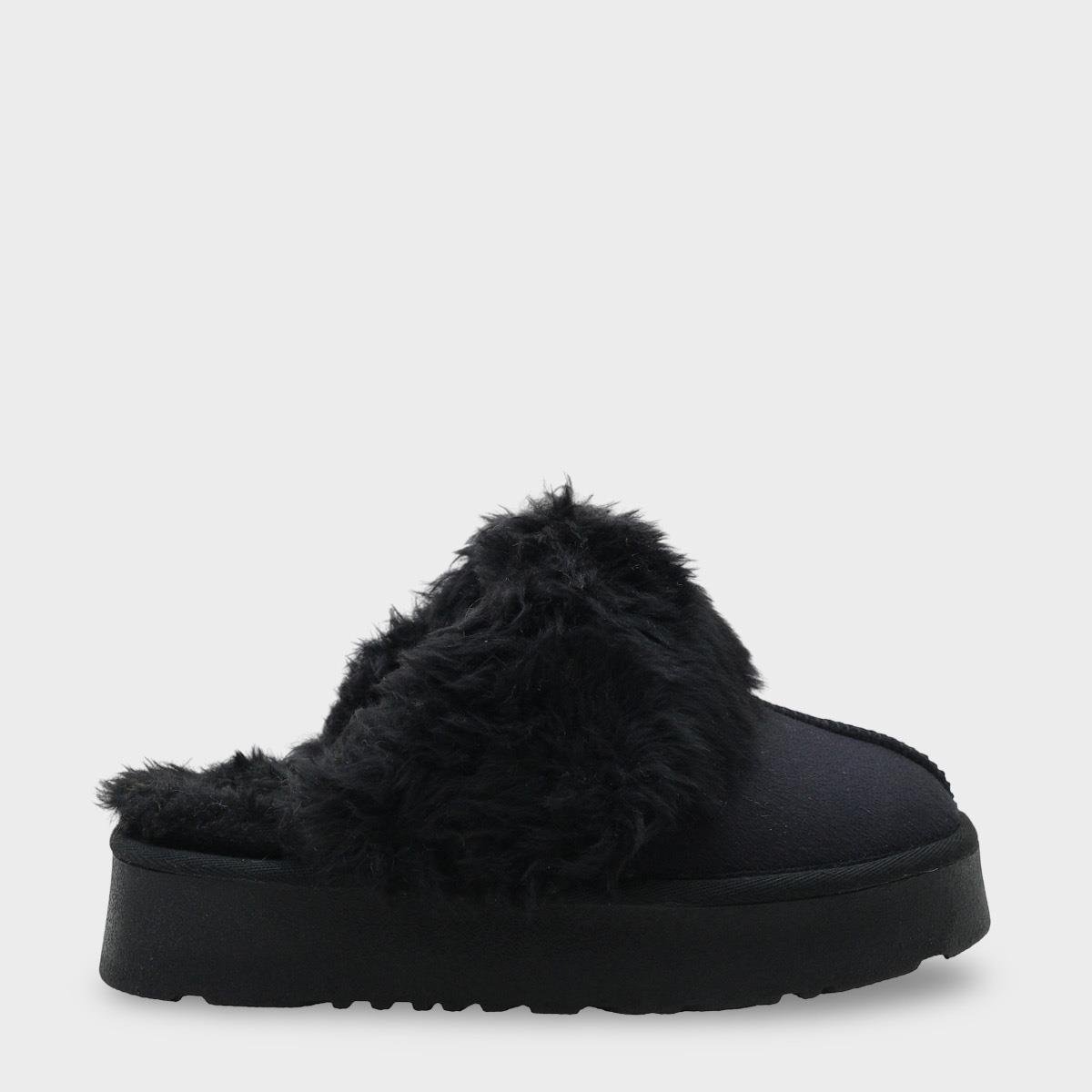 Capone Furry Closed Toe Women Black Slippers