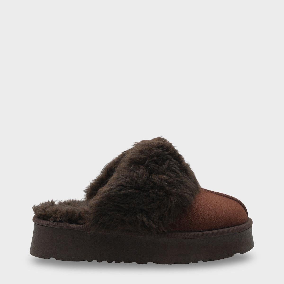 Capone Furry Closed Toe Women Sued Brown Slippers