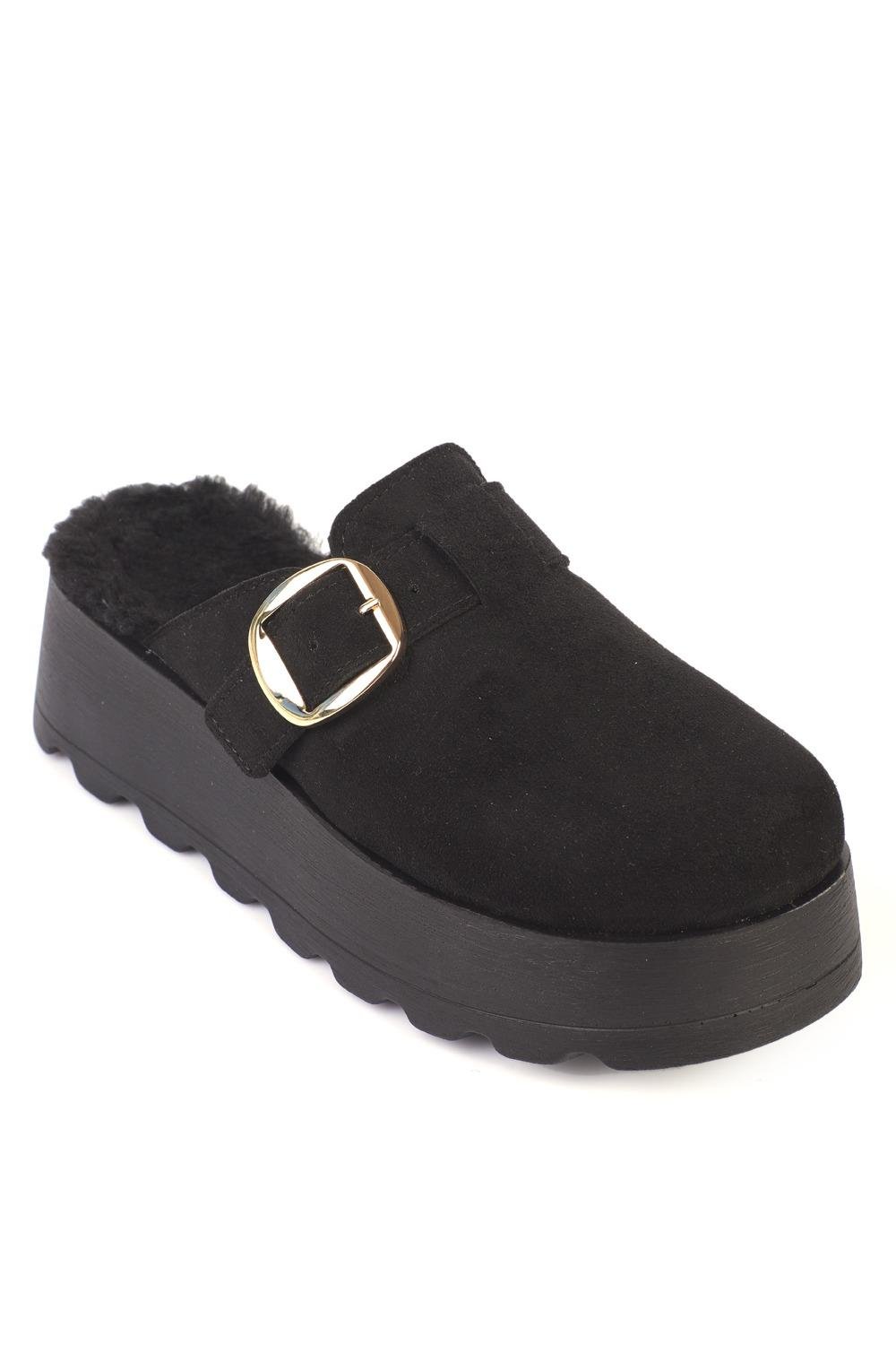 Capone Furry Faux Suede Women Black Clogs