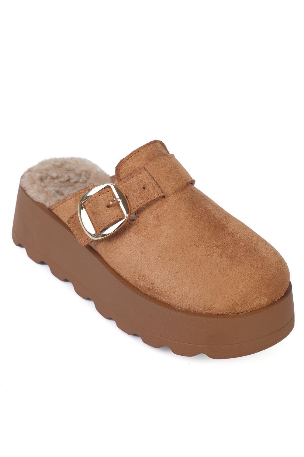 Capone Furry Faux Suede Women Tan Clogs