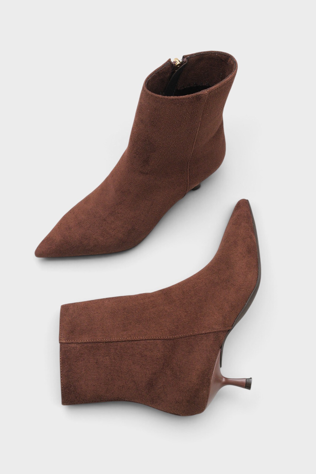 Capone Gabriella Pointed Toe Side Zip Slim Heel Casual Women Sued Brown Ankle Boot