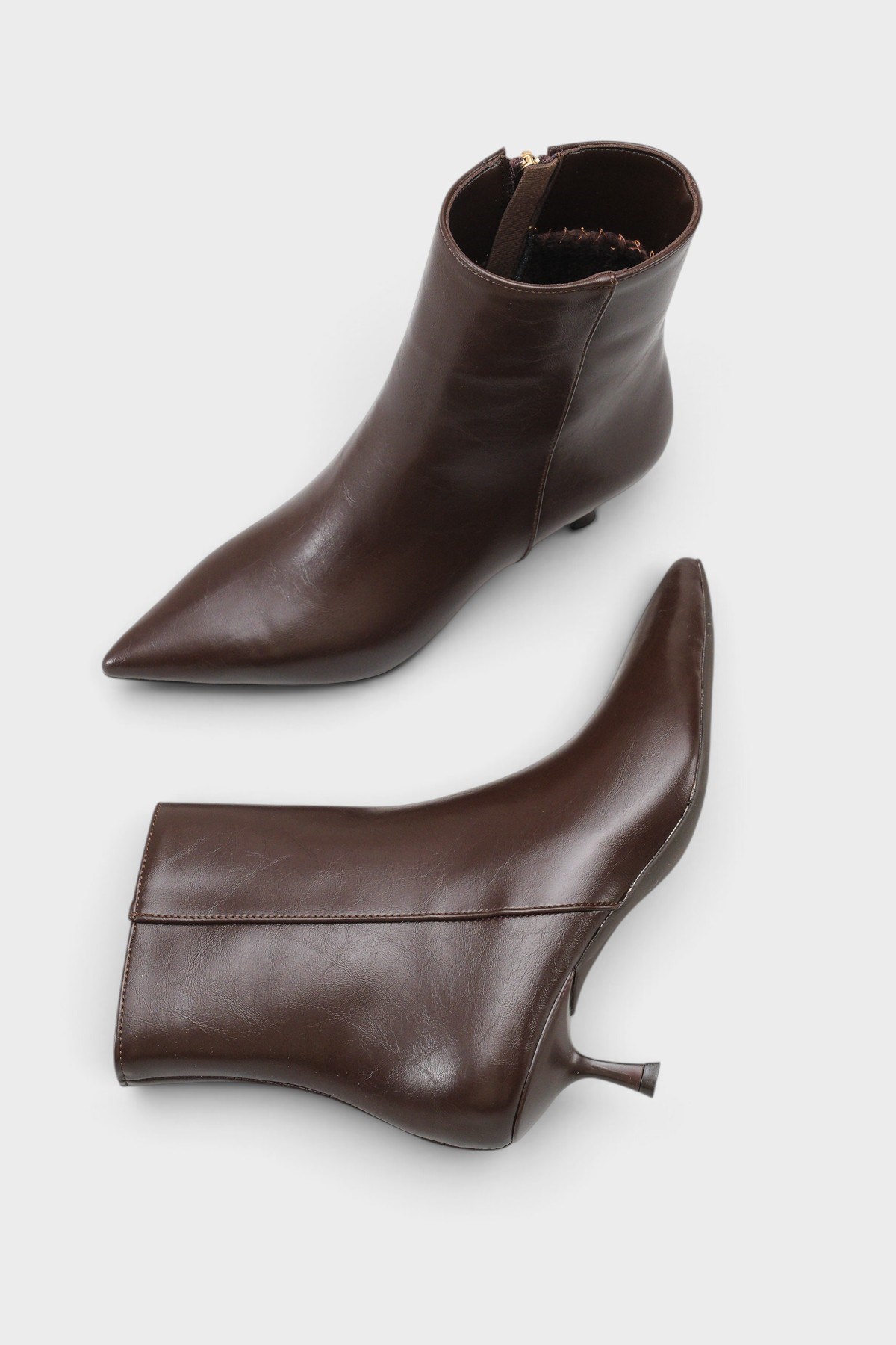 Capone Gabriella Pointed Toe Side Zip Slim Heel Casual Women Brown Ankle Boot