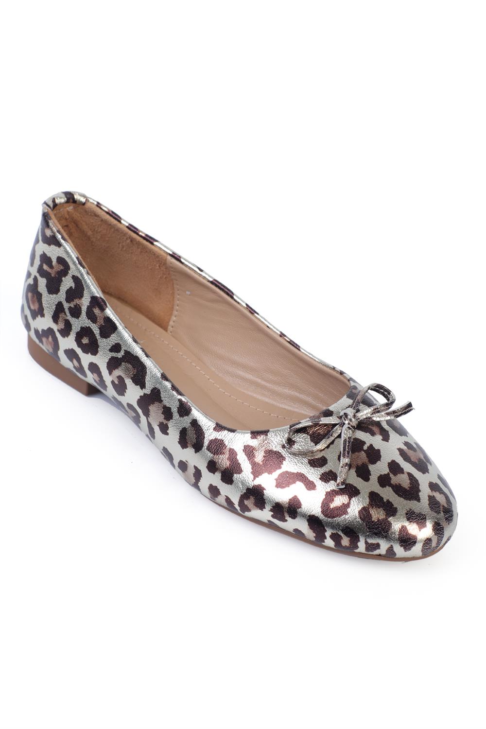Capone Genuine Leather Bow Detail Round Toe Women  Ballerinas