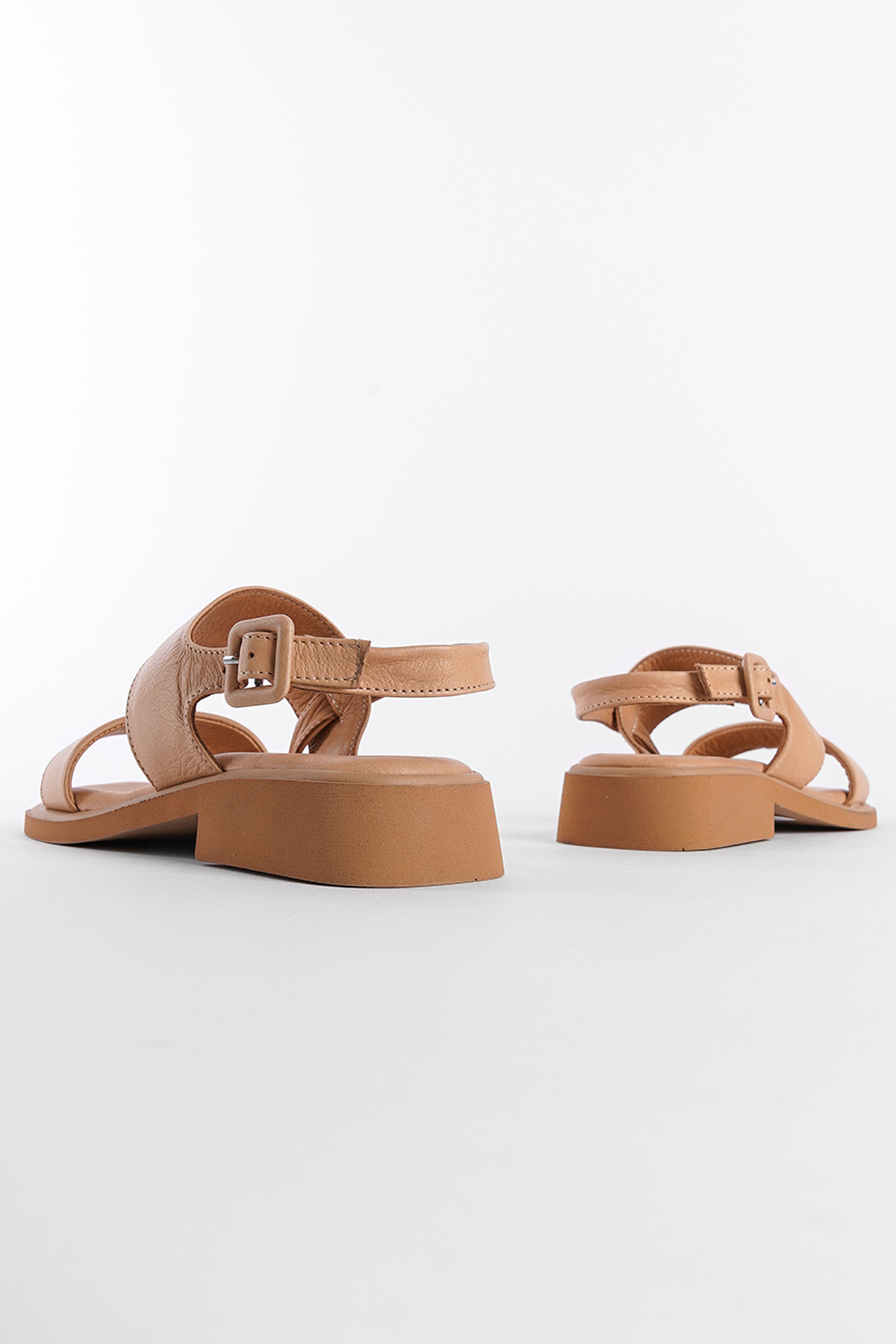 Capone Genuine Leather Double Strap Low Heeled Women Nude Comfort Sandals