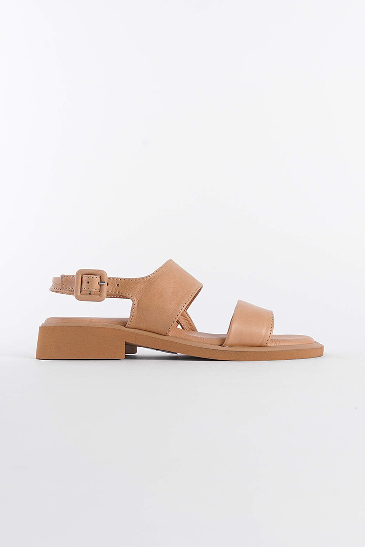 Capone Genuine Leather Double Strap Low Heeled Women Nude Comfort Sandals