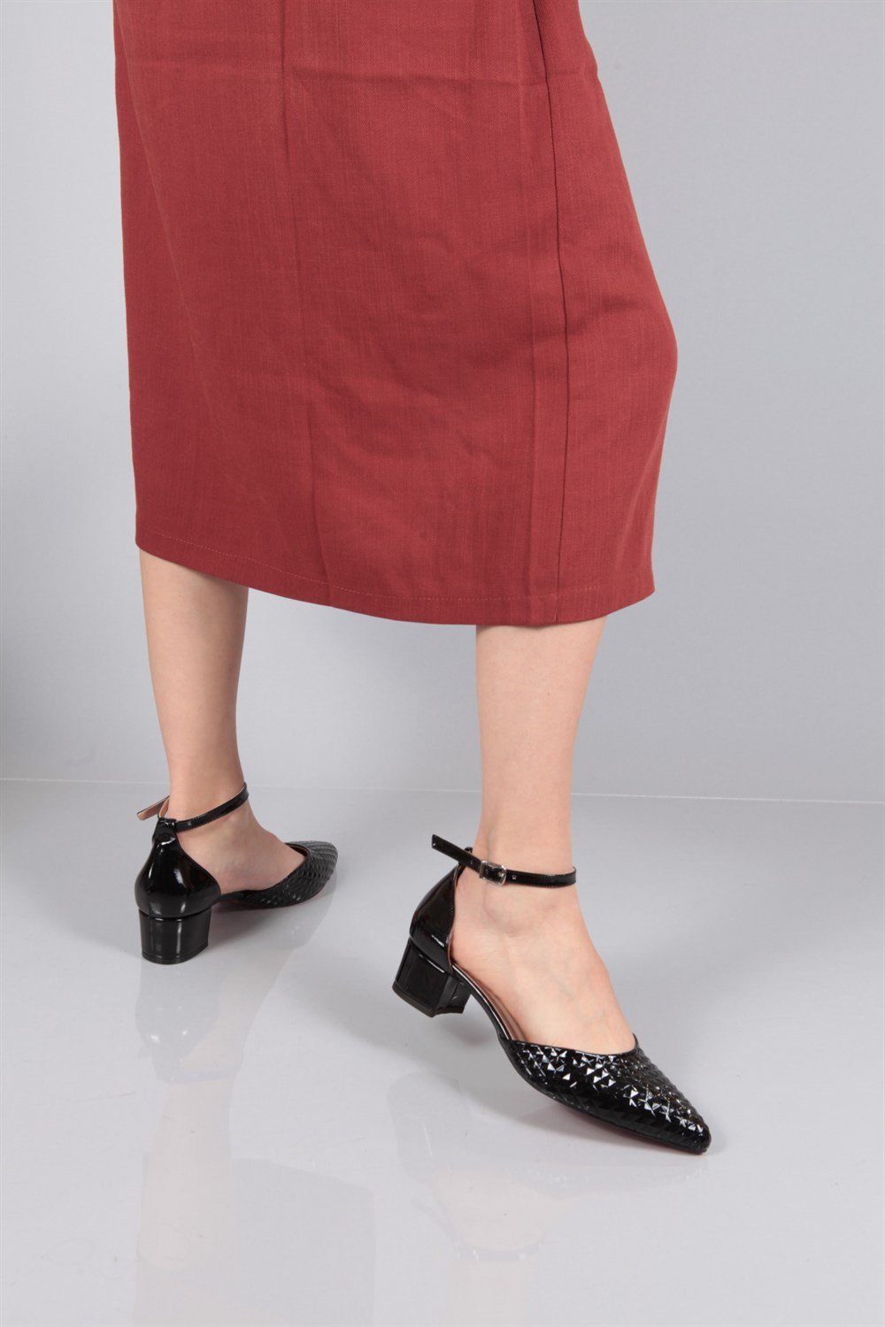 Capone Giselle Big Size Ankle Strap Cuban Heel Women Black Shoes