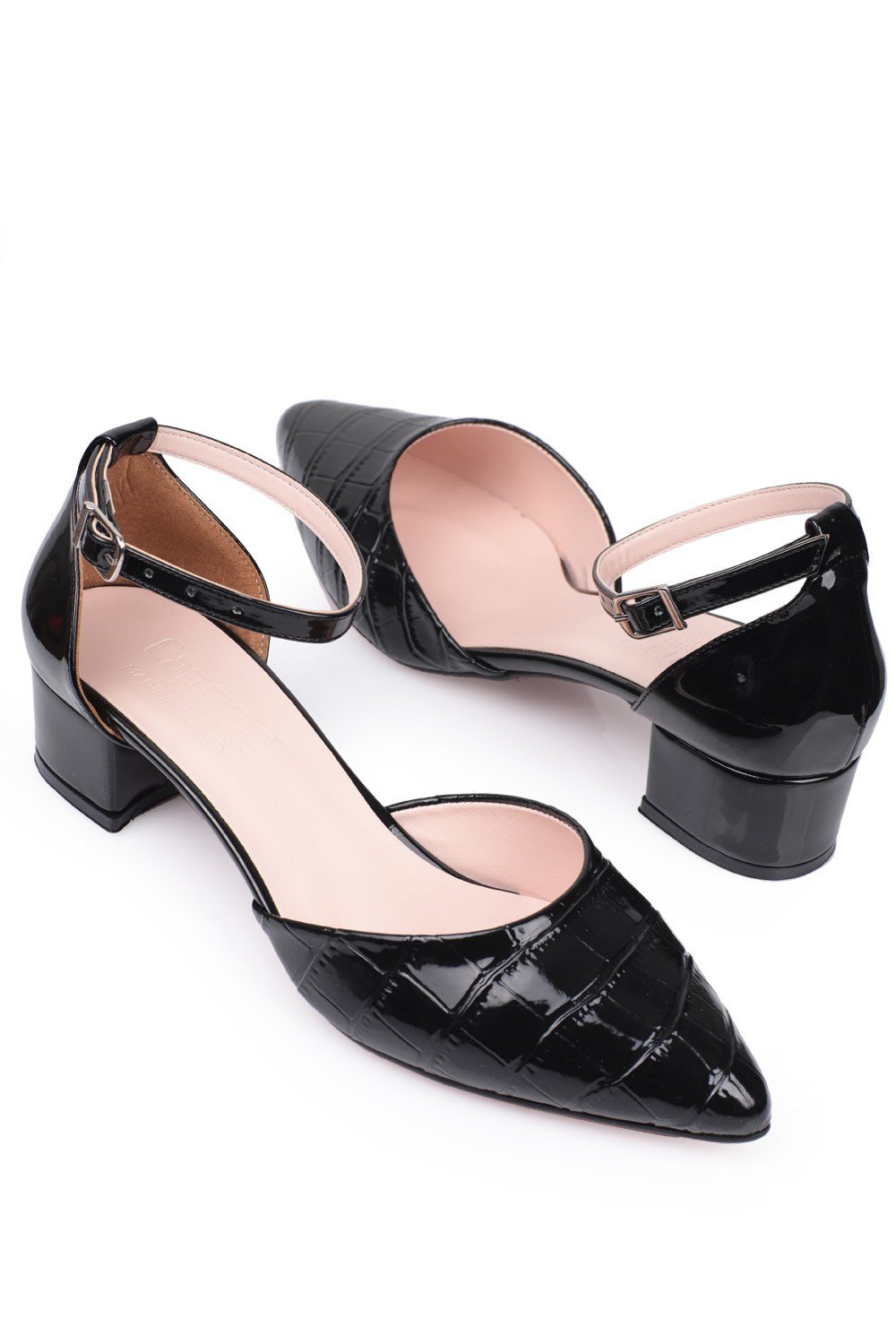 Capone Giselle Big Size Ankle Strap Cuban Heel Women Black Shoes