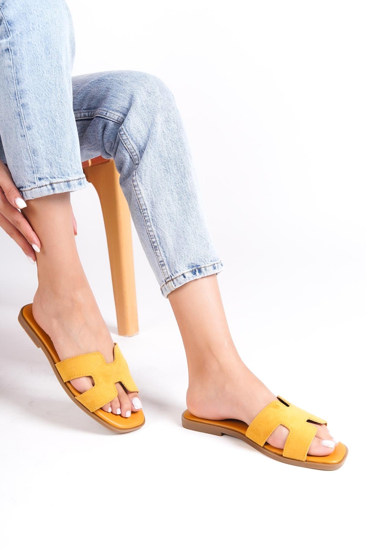 Capone Halsey Women Mustard Slide Flat Sandals