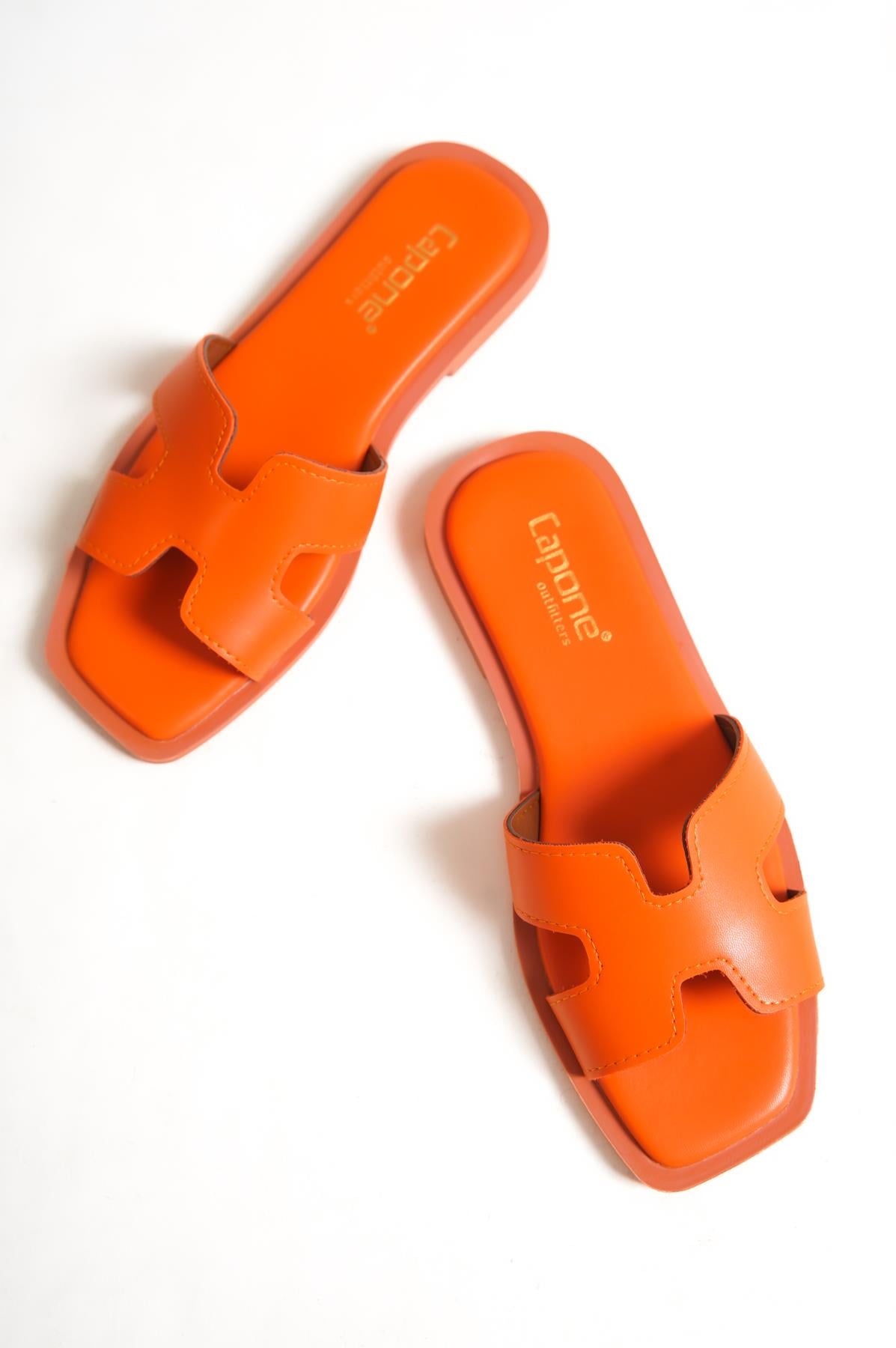 Capone Halsey Women Orange Slide Flat Sandals