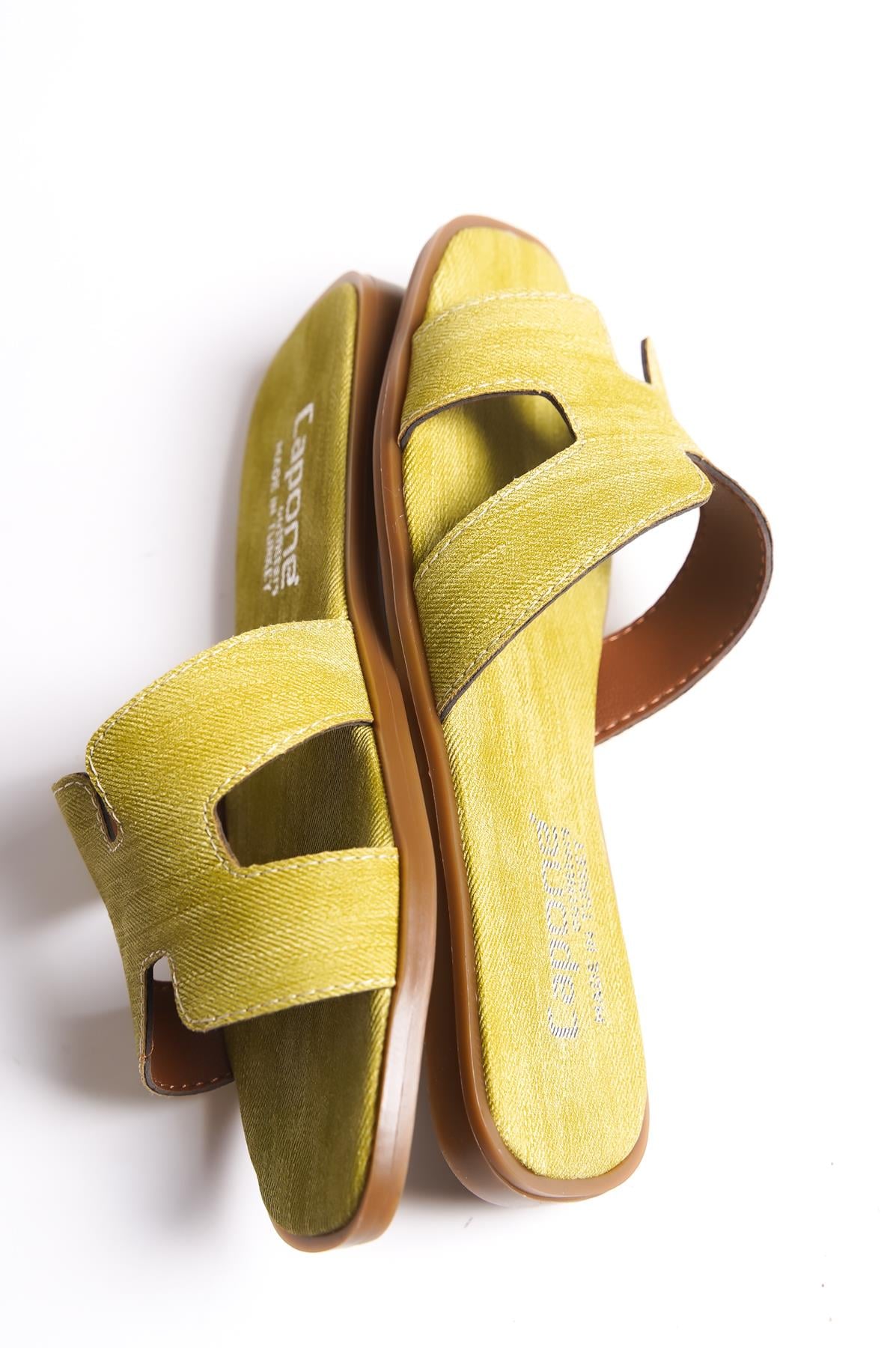 Capone Halsey Women Pistachio Green Slide Flat Sandals