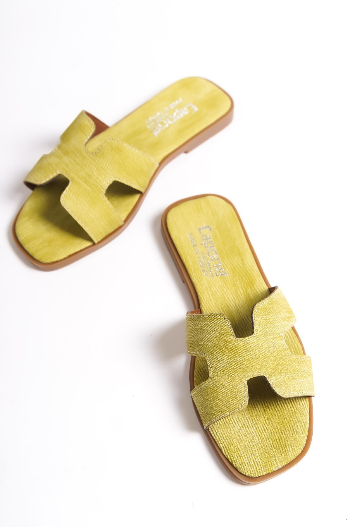 Capone Halsey Women Pistachio Green Slide Flat Sandals