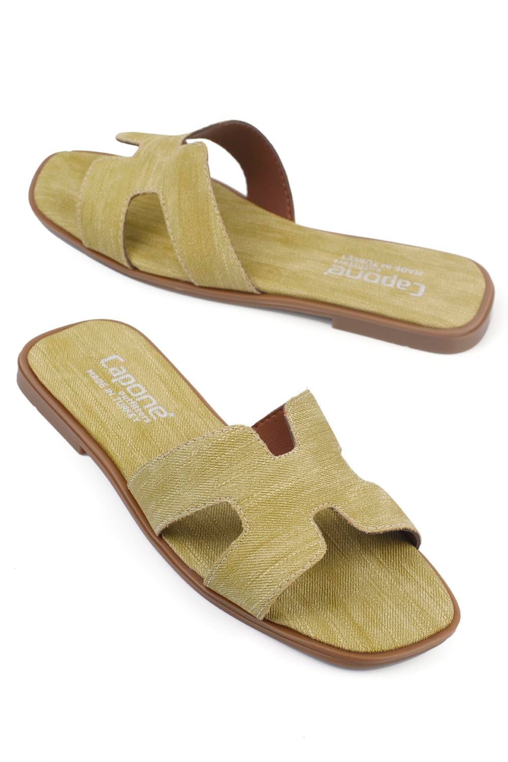 Capone Halsey Women Pistachio Green Slide Flat Sandals