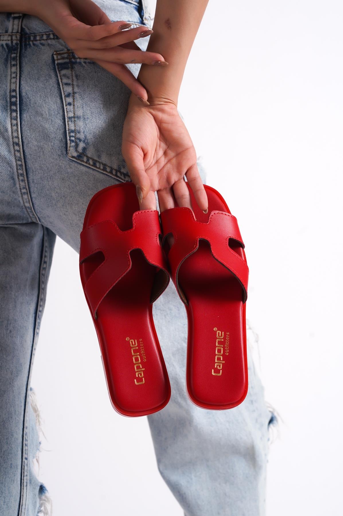 Capone Halsey Women Red Slide Flat Sandals