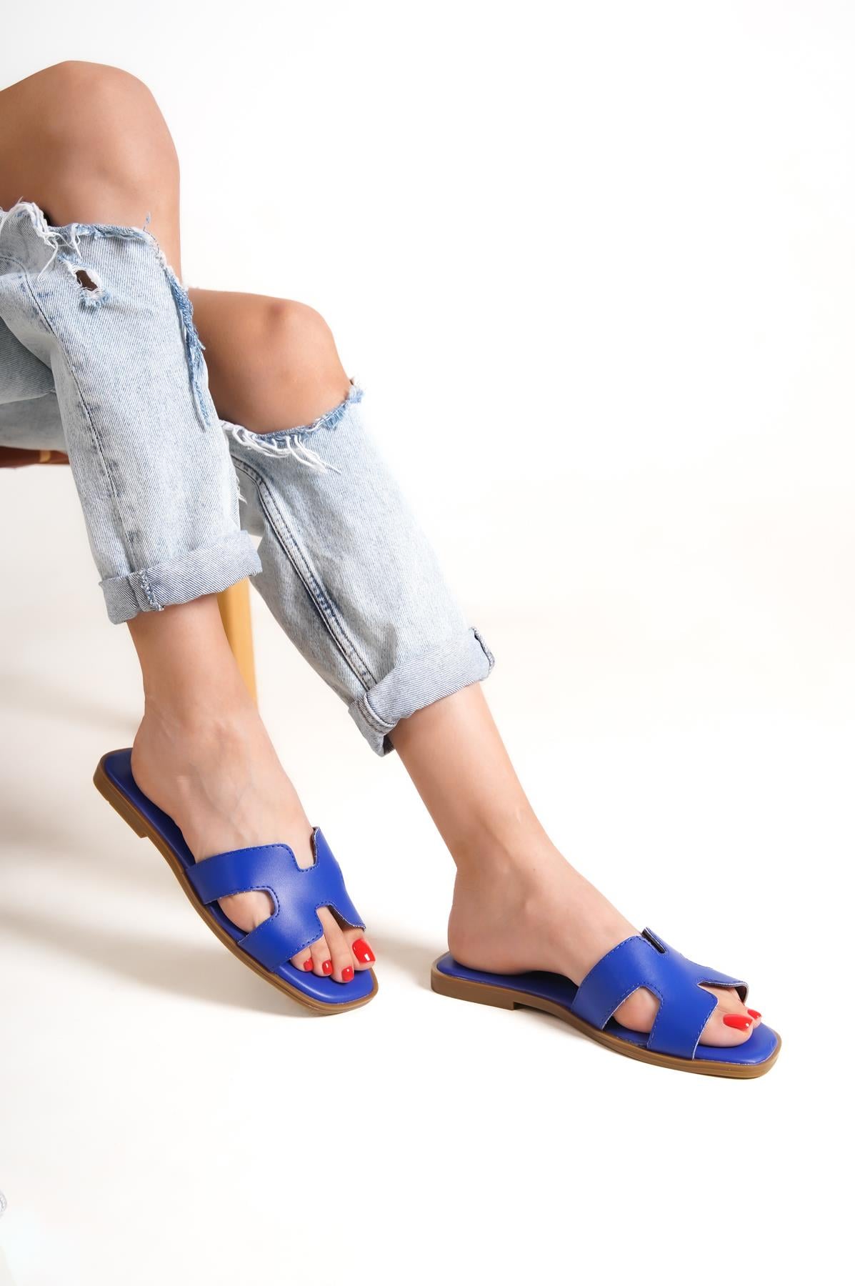 Capone Halsey Women Sax Blue Slide Flat Sandals