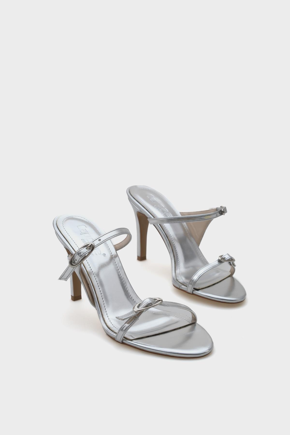 Capone Heeled Double Strap Metallic Women Metallic Silver Stylish Sandals