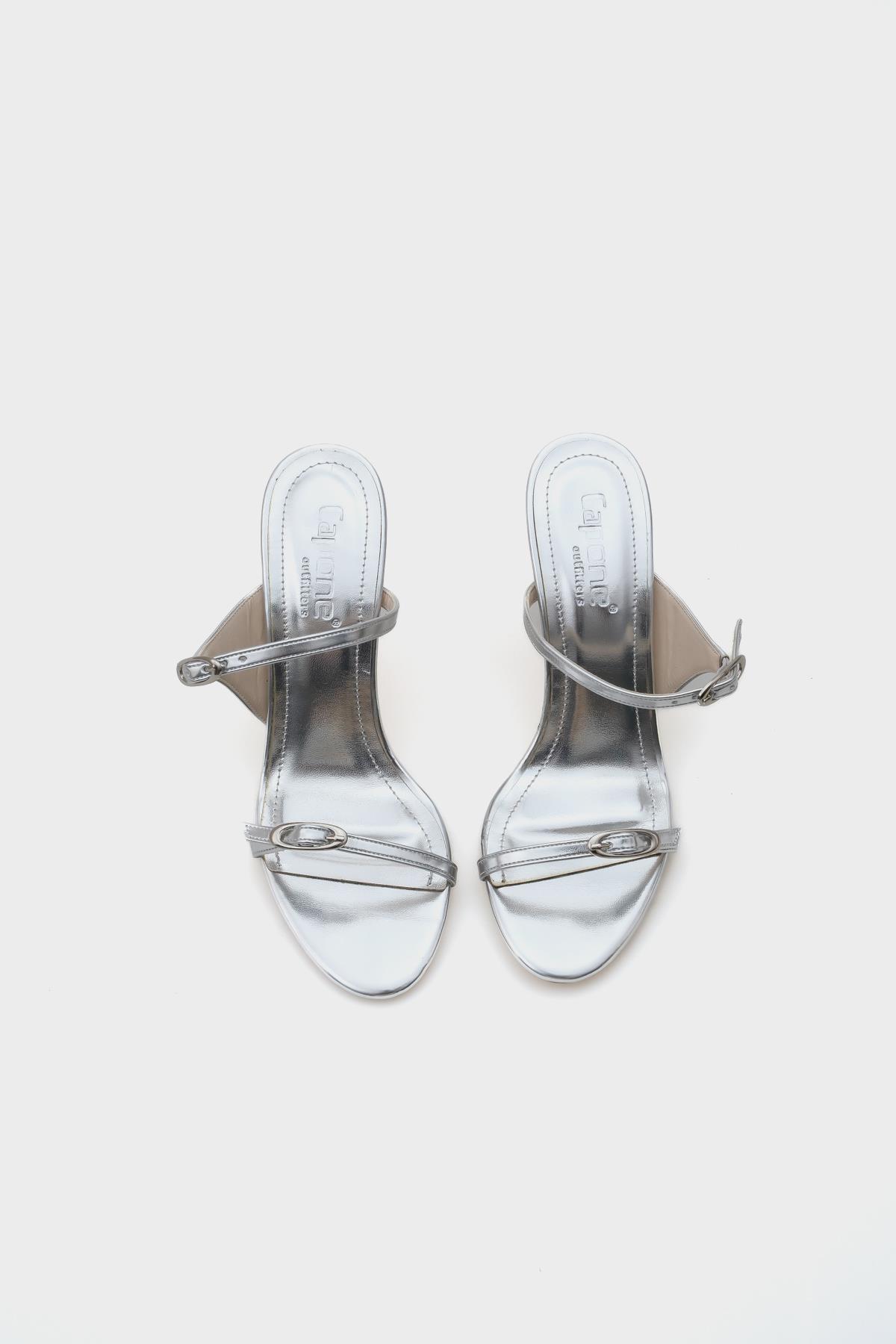 Capone Heeled Double Strap Metallic Women Metallic Silver Stylish Sandals