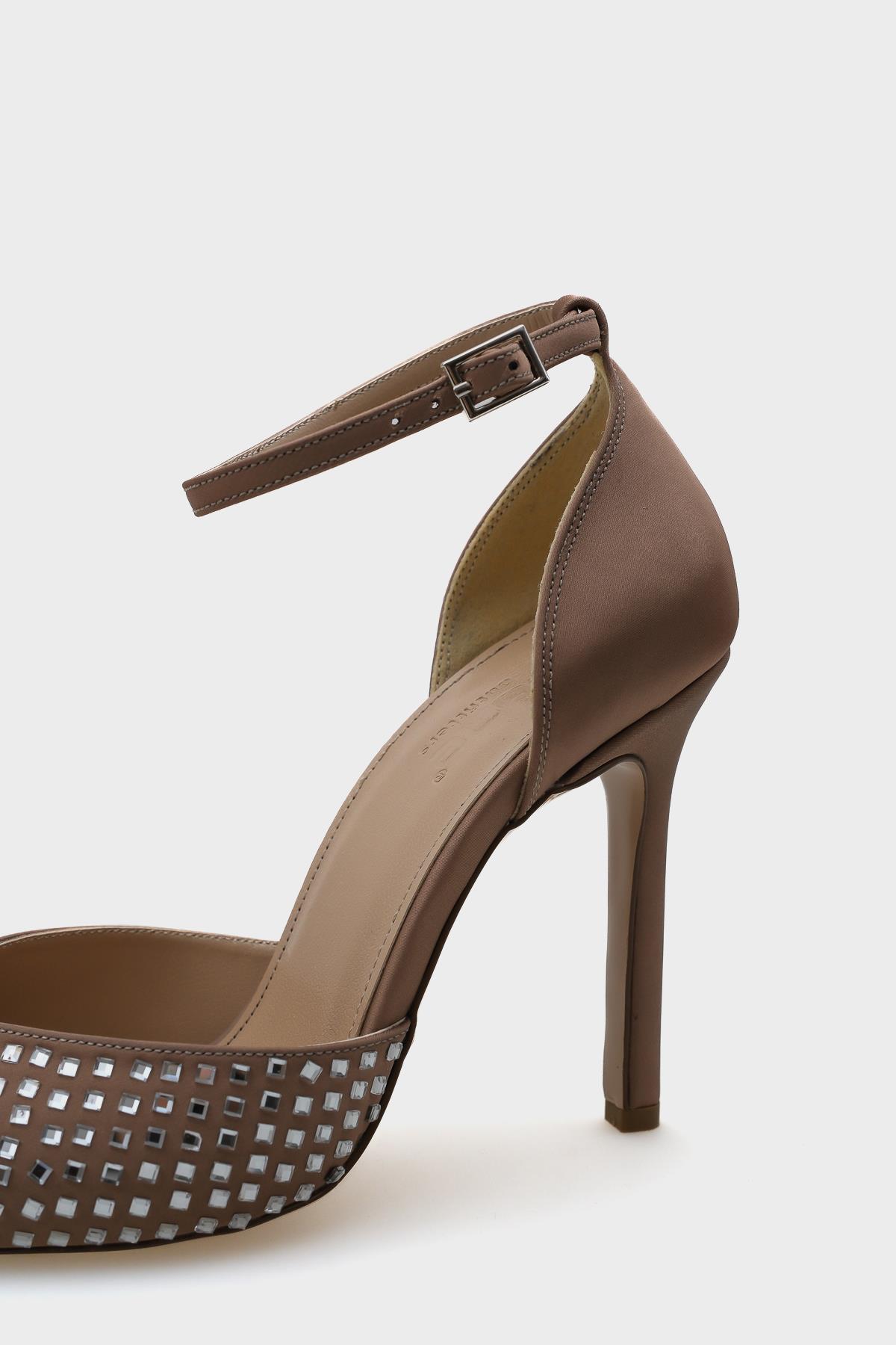 Capone Heeled Pointed Toe Crystal Embellished Ankle Strap Stylish Women Mink Shoes