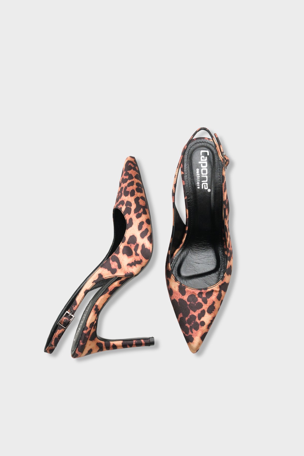 Capone Helsa Heeled Open Back Women Satin Leopard Stiletto