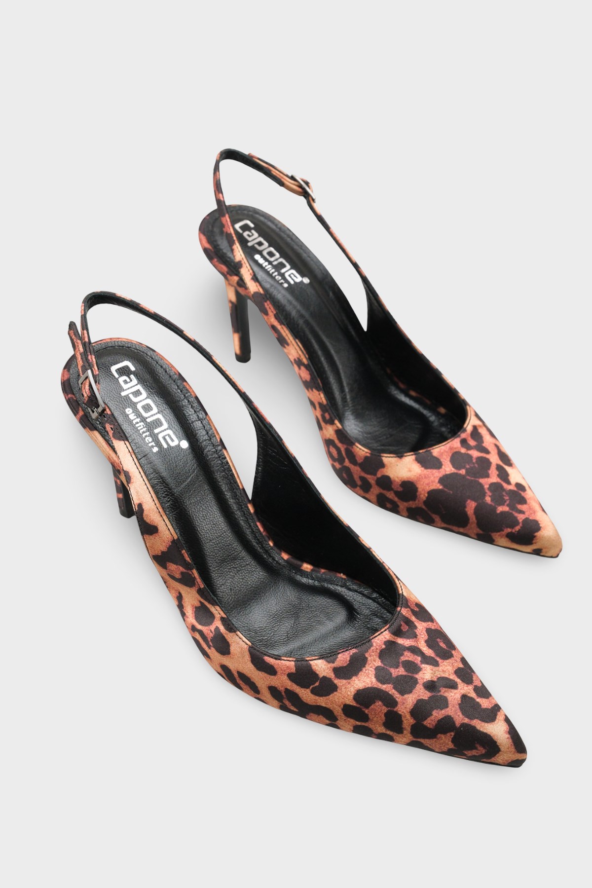 Capone Helsa Heeled Open Back Women Satin Leopard Stiletto