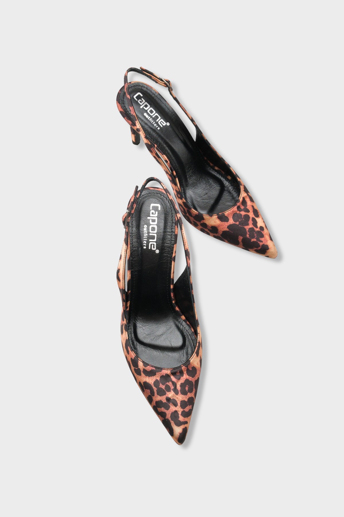 Capone Helsa Heeled Open Back Women Satin Leopard Stiletto