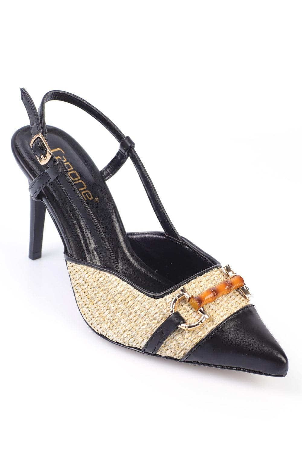 Capone Hetty Wooden Buckle Wicker Stiletto