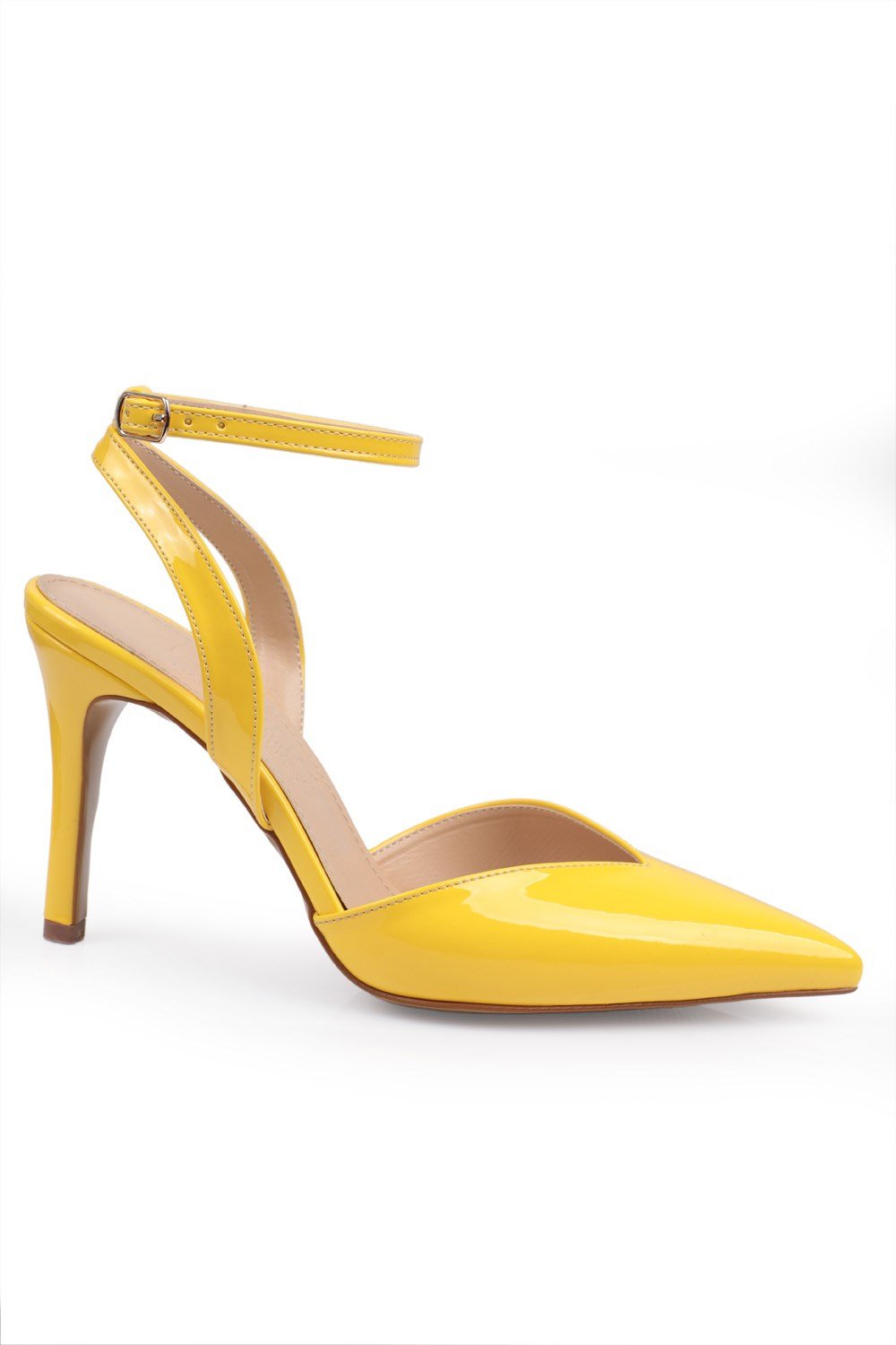 Capone High Heel Pointed Toe Slingback Ankle Strap Patent Leather Women Yellow Shoes