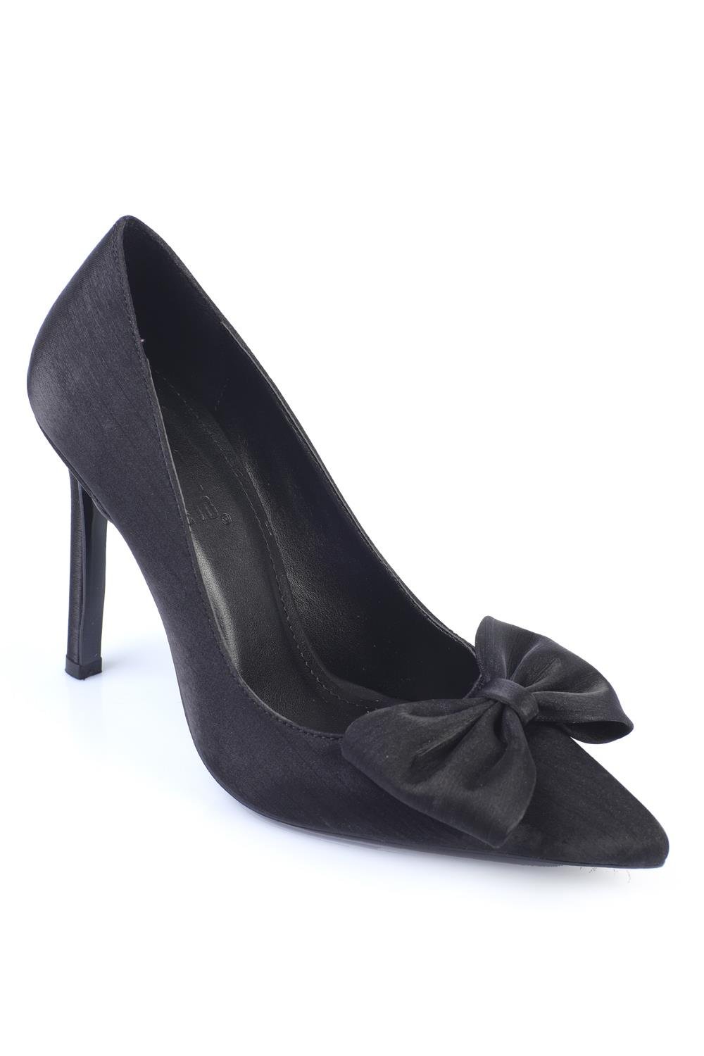 Capone High Heeled Bow Tie Satin Women Black Evening Shoes