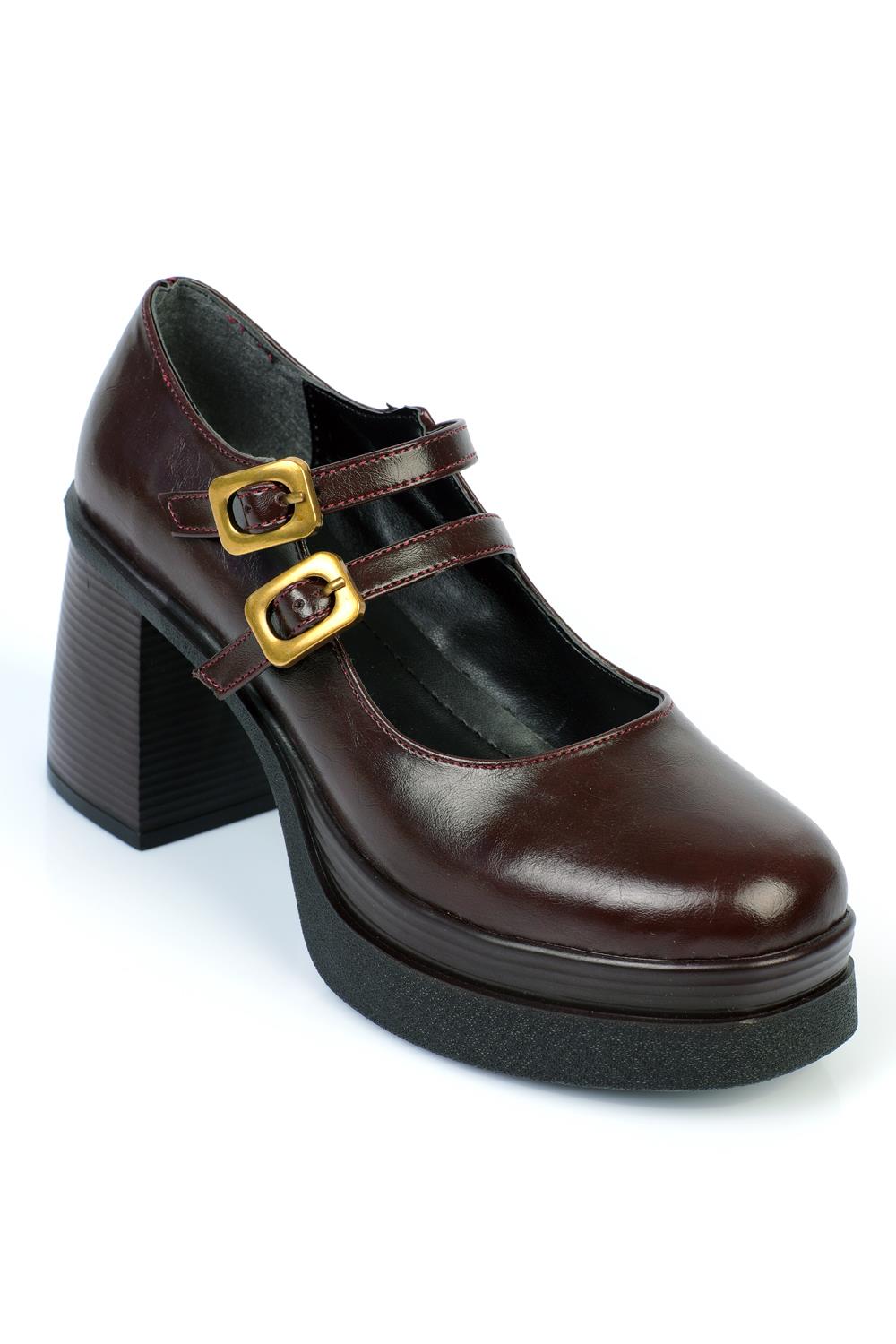 Capone High-Sole Heeled Buckled Mary Jane Women Burgundy Shoes
